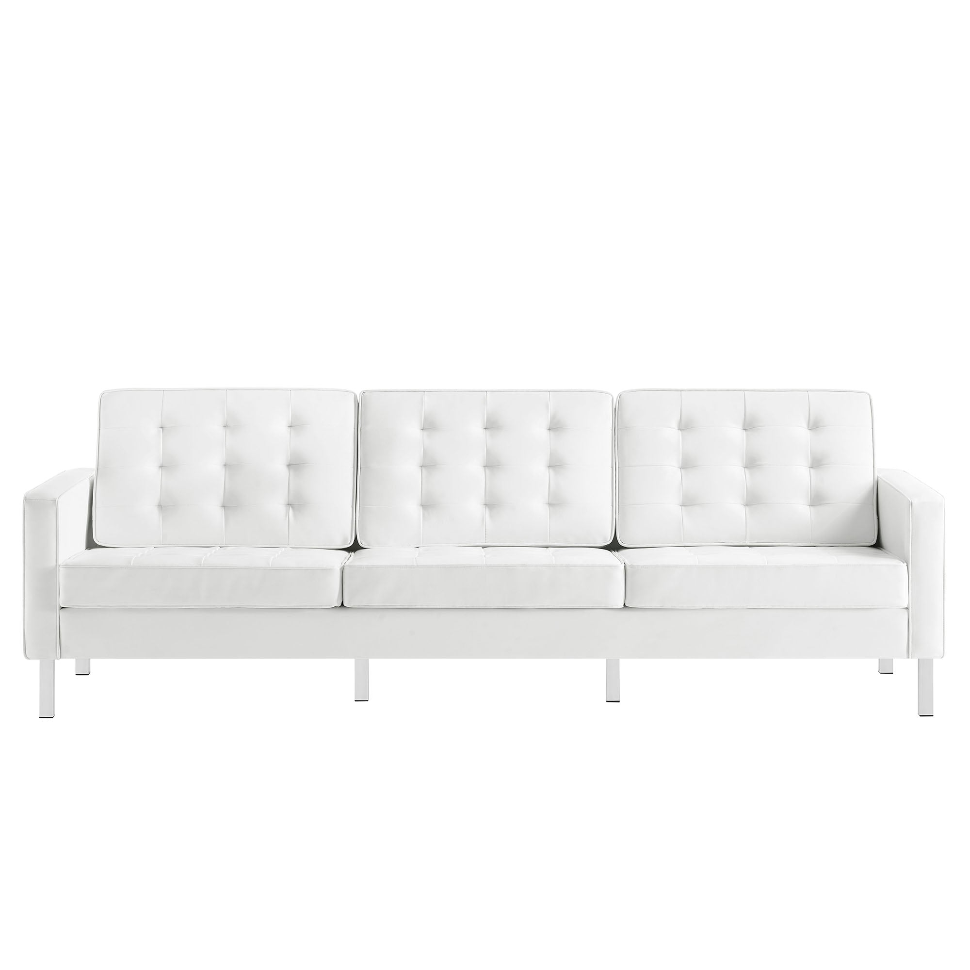 Loft 2-Piece Tufted Vegan Leather Furniture Set, Silver White