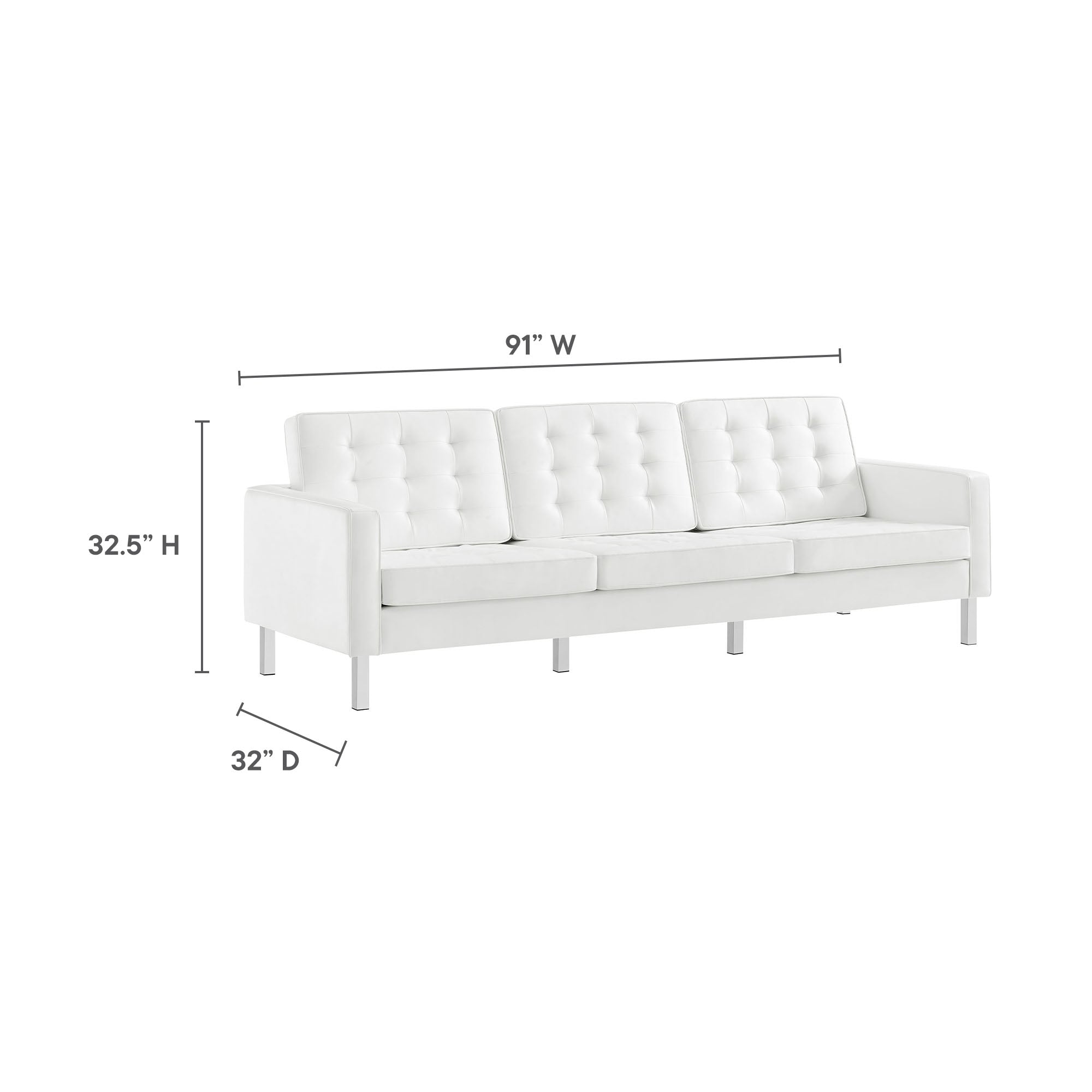 Loft Tufted Vegan Leather Sofa, Silver White