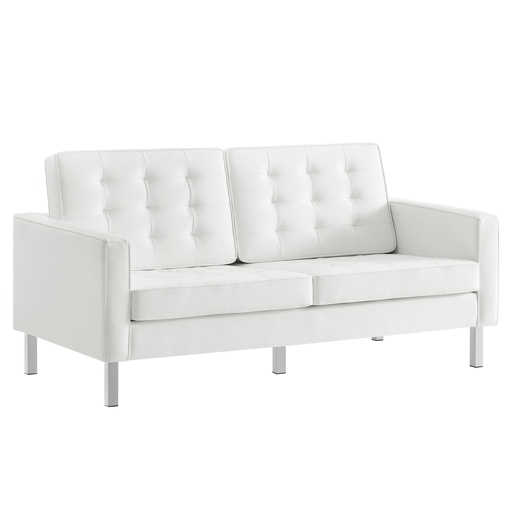 Loft Tufted Vegan Leather Loveseat, Silver White