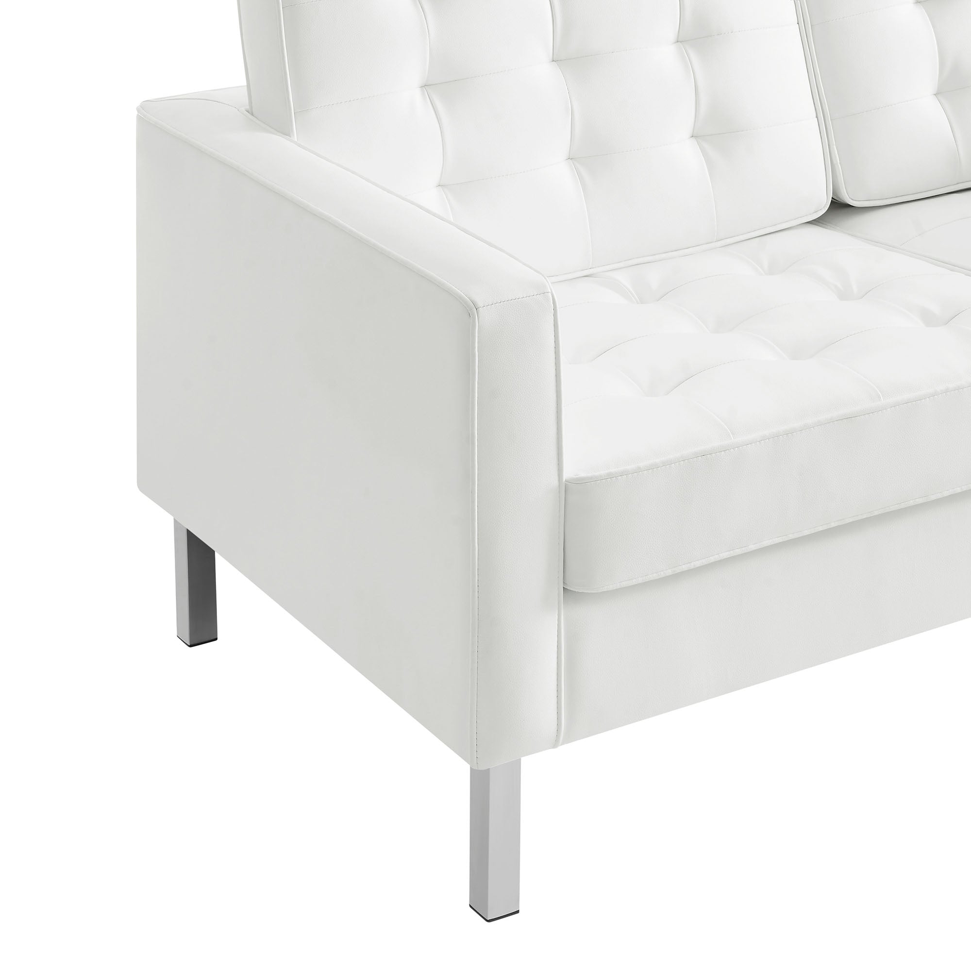Loft Tufted Vegan Leather Loveseat, Silver White