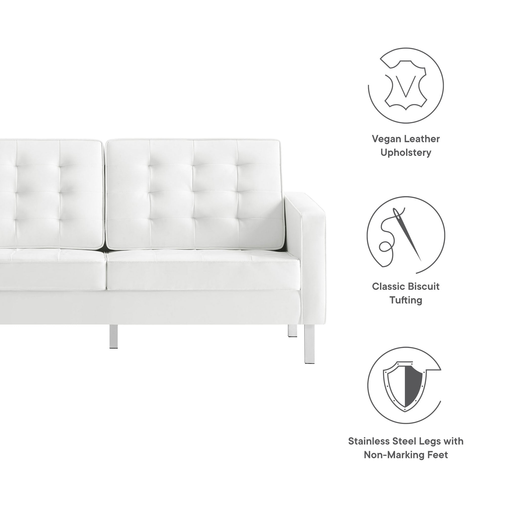Loft Tufted Vegan Leather Loveseat, Silver White
