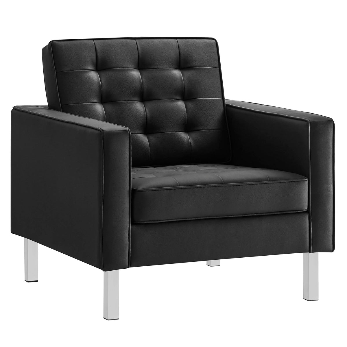 Loft Tufted Vegan Leather Armchair, Silver Black