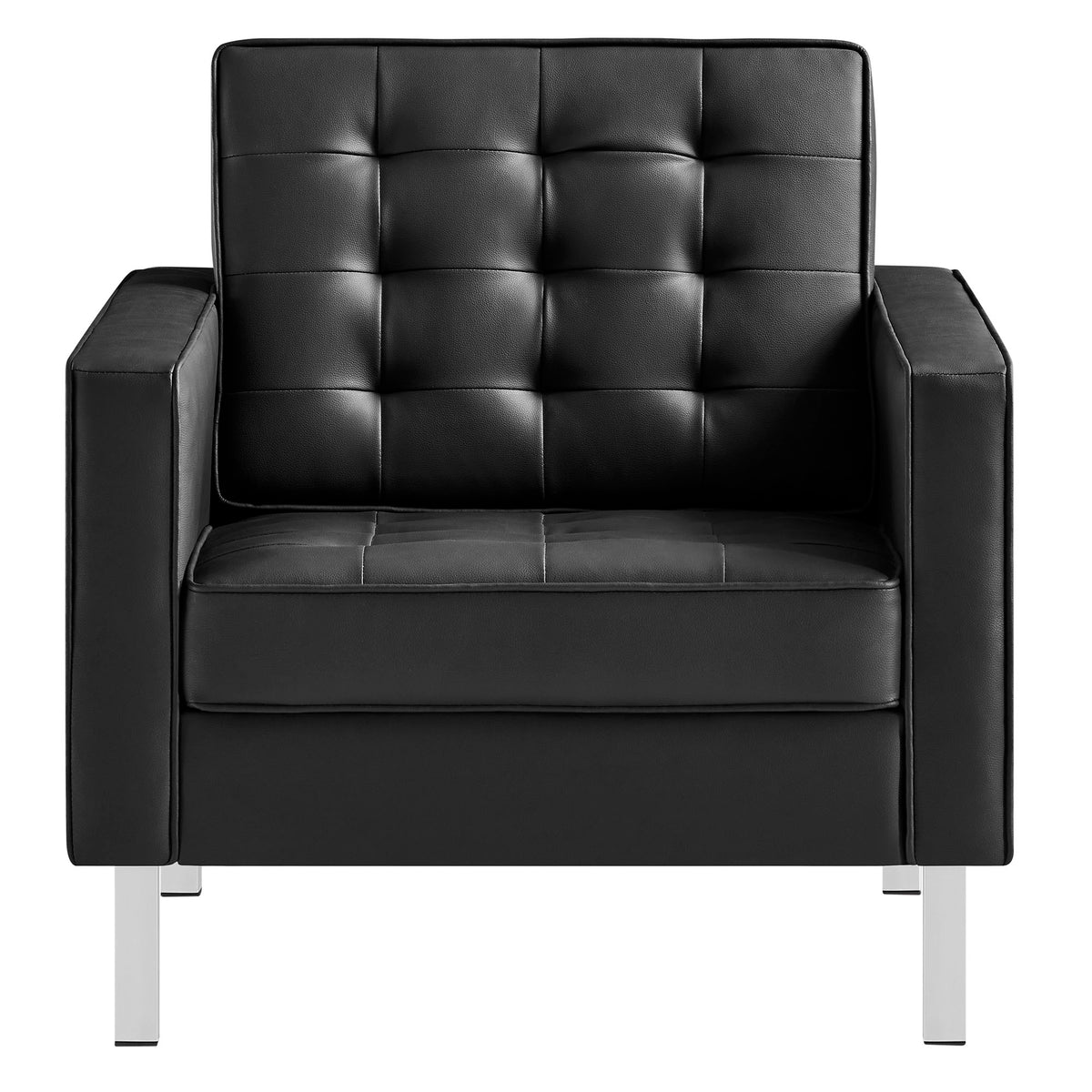 Loft Tufted Vegan Leather Armchair, Silver Black