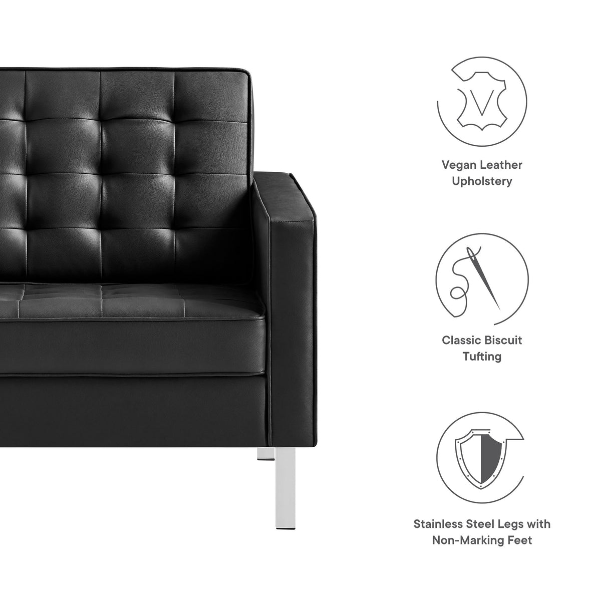 Loft Tufted Vegan Leather Armchair, Silver Black