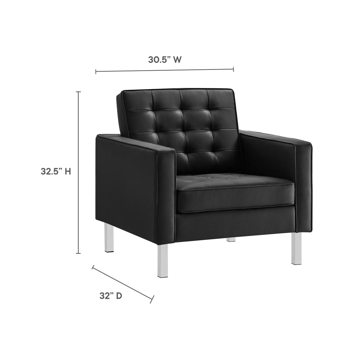 Loft Tufted Vegan Leather Armchair, Silver Black