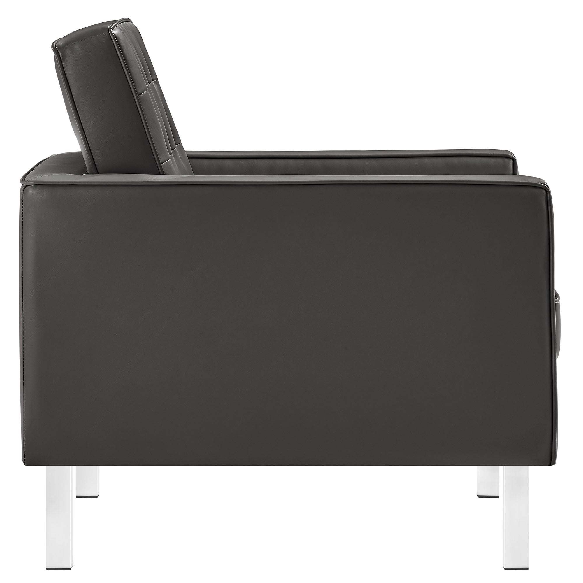 Loft Tufted Vegan Leather Armchair and Ottoman Set, Silver Gray
