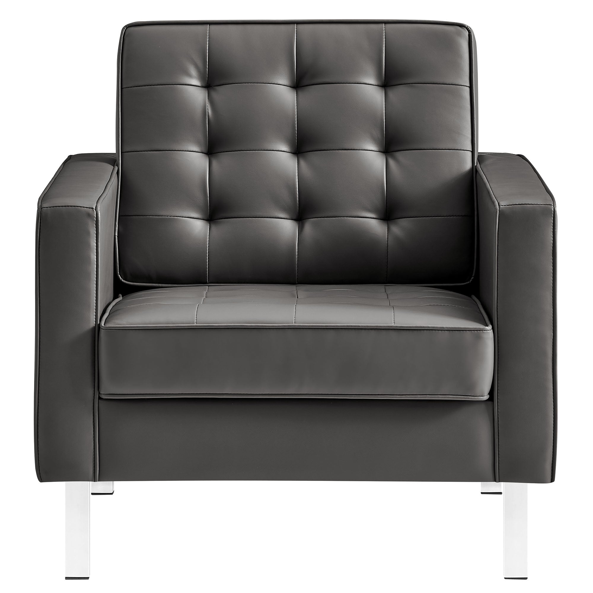 Loft Tufted Vegan Leather Armchair, Silver Gray