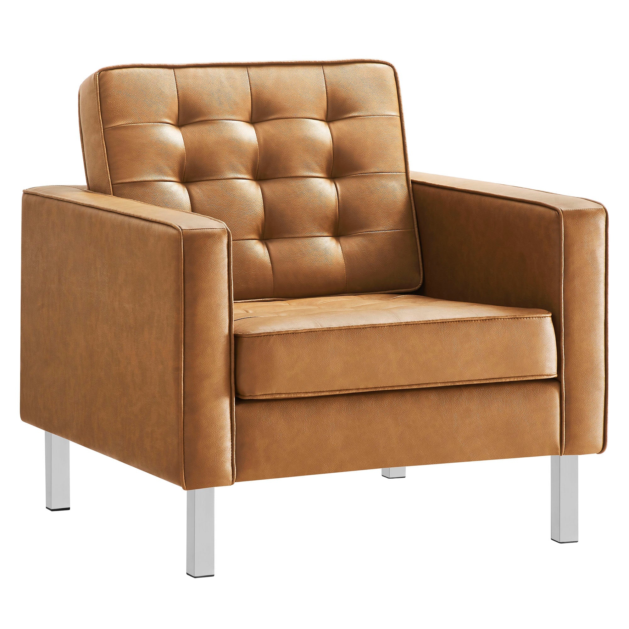 Loft Tufted Vegan Leather Armchair, Silver Tan