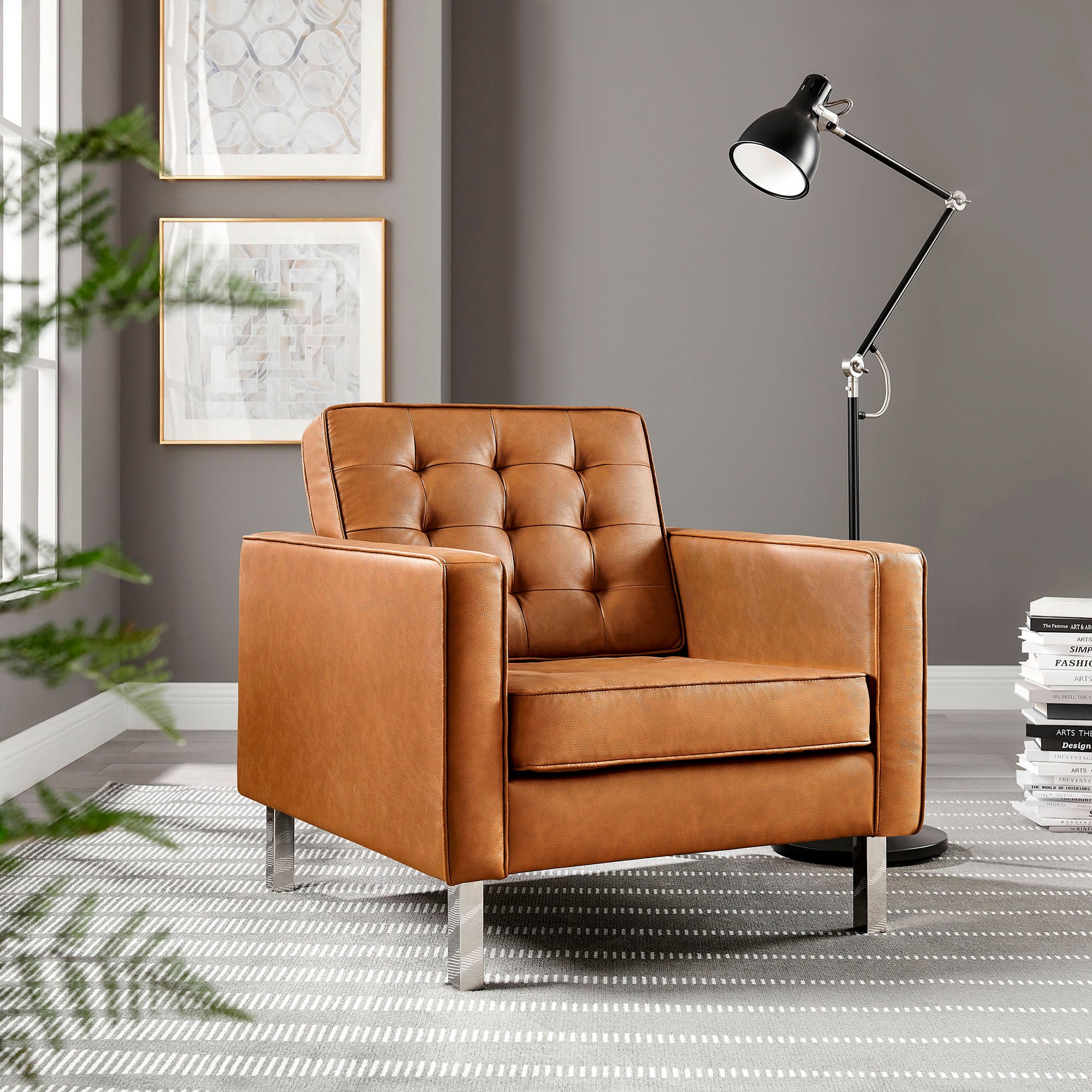 Loft Tufted Vegan Leather Armchair, Silver Tan