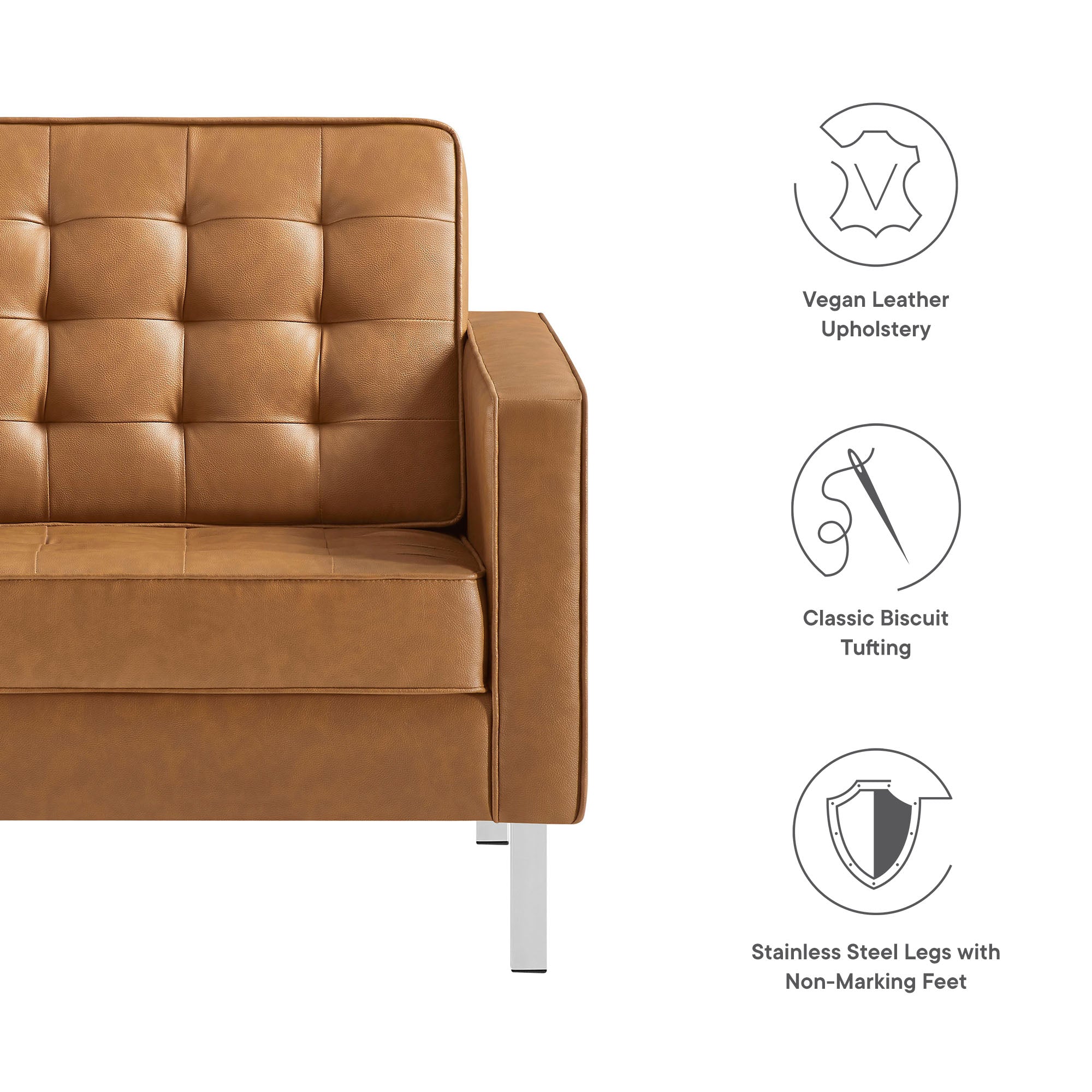 Loft Tufted Vegan Leather Armchair, Silver Tan