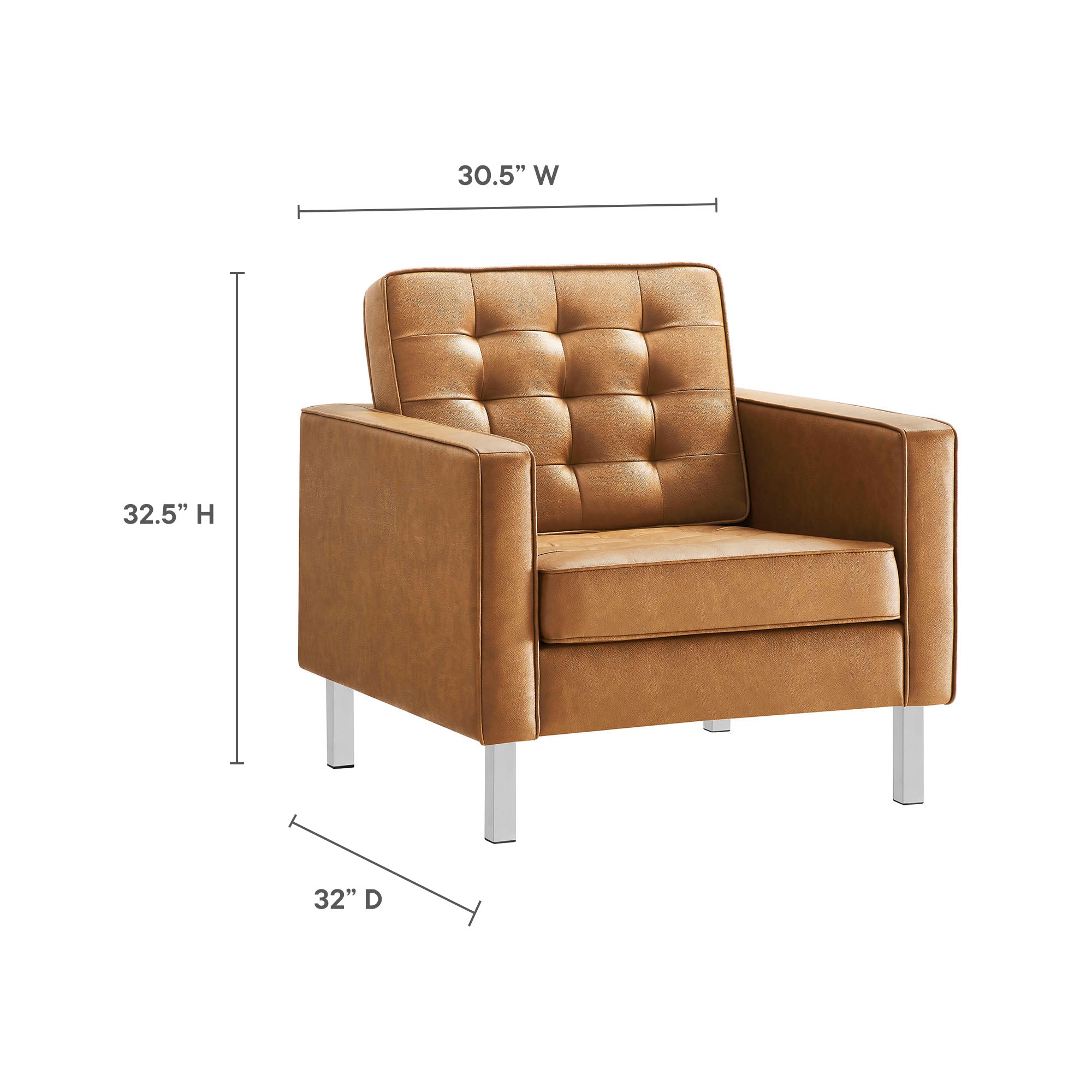 Loft Tufted Vegan Leather Armchair, Silver Tan