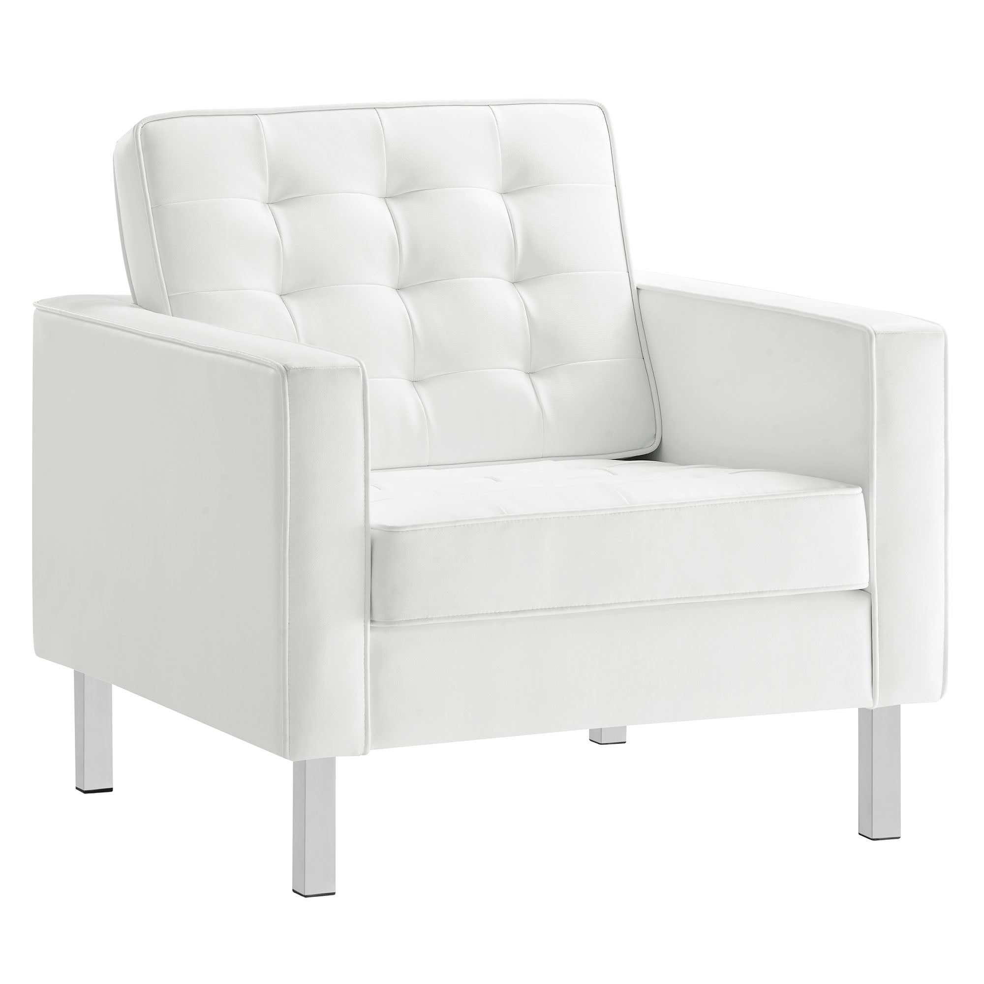 Loft Tufted Vegan Leather Armchair, Silver White