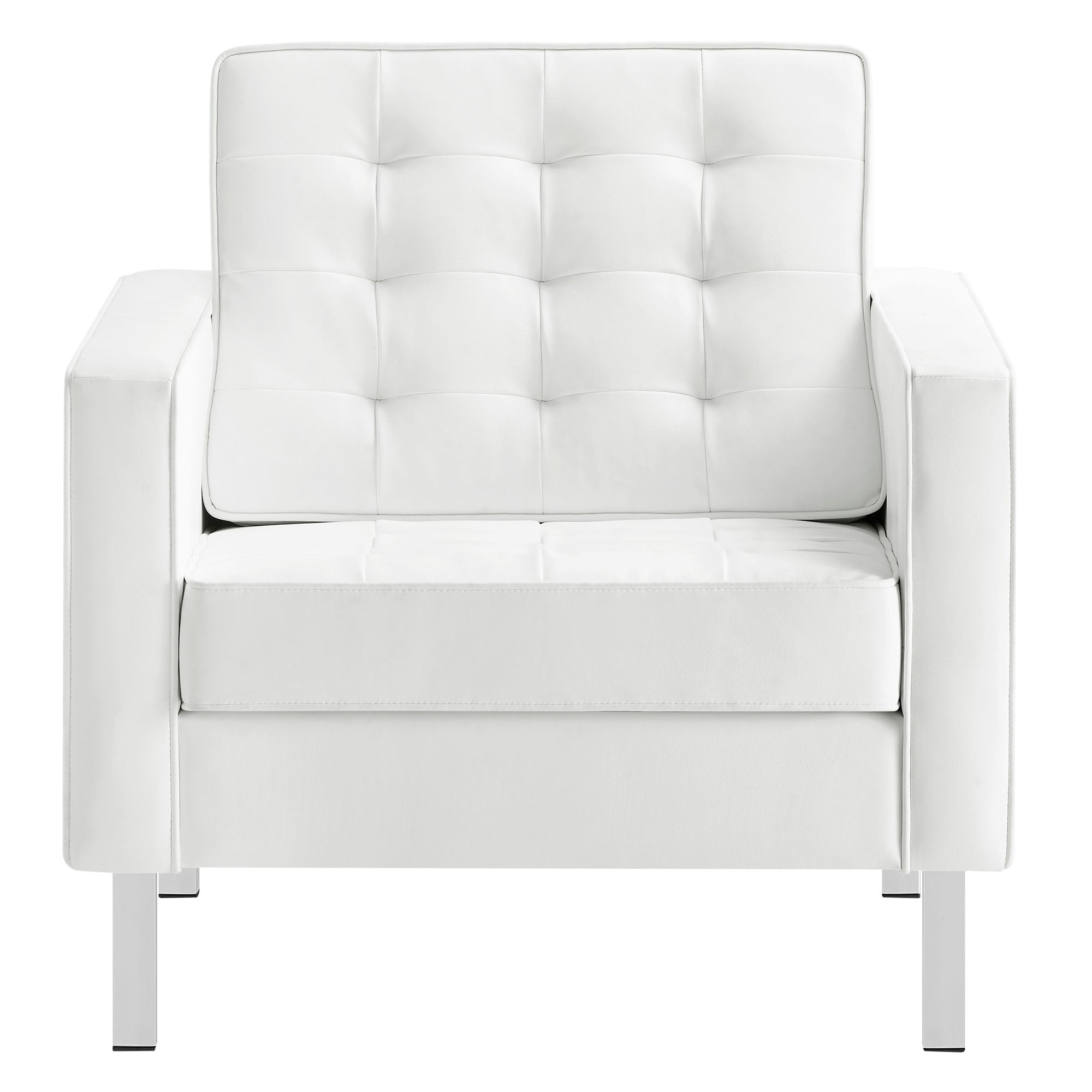 Loft Tufted Vegan Leather Armchair, Silver White