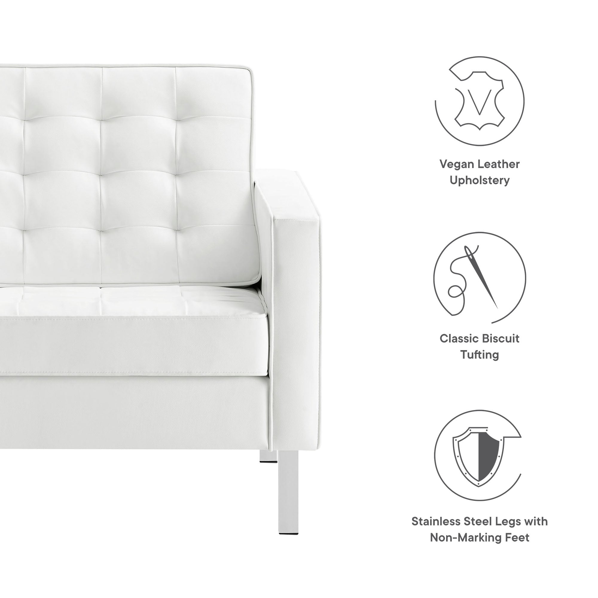 Loft Tufted Vegan Leather Armchair, Silver White
