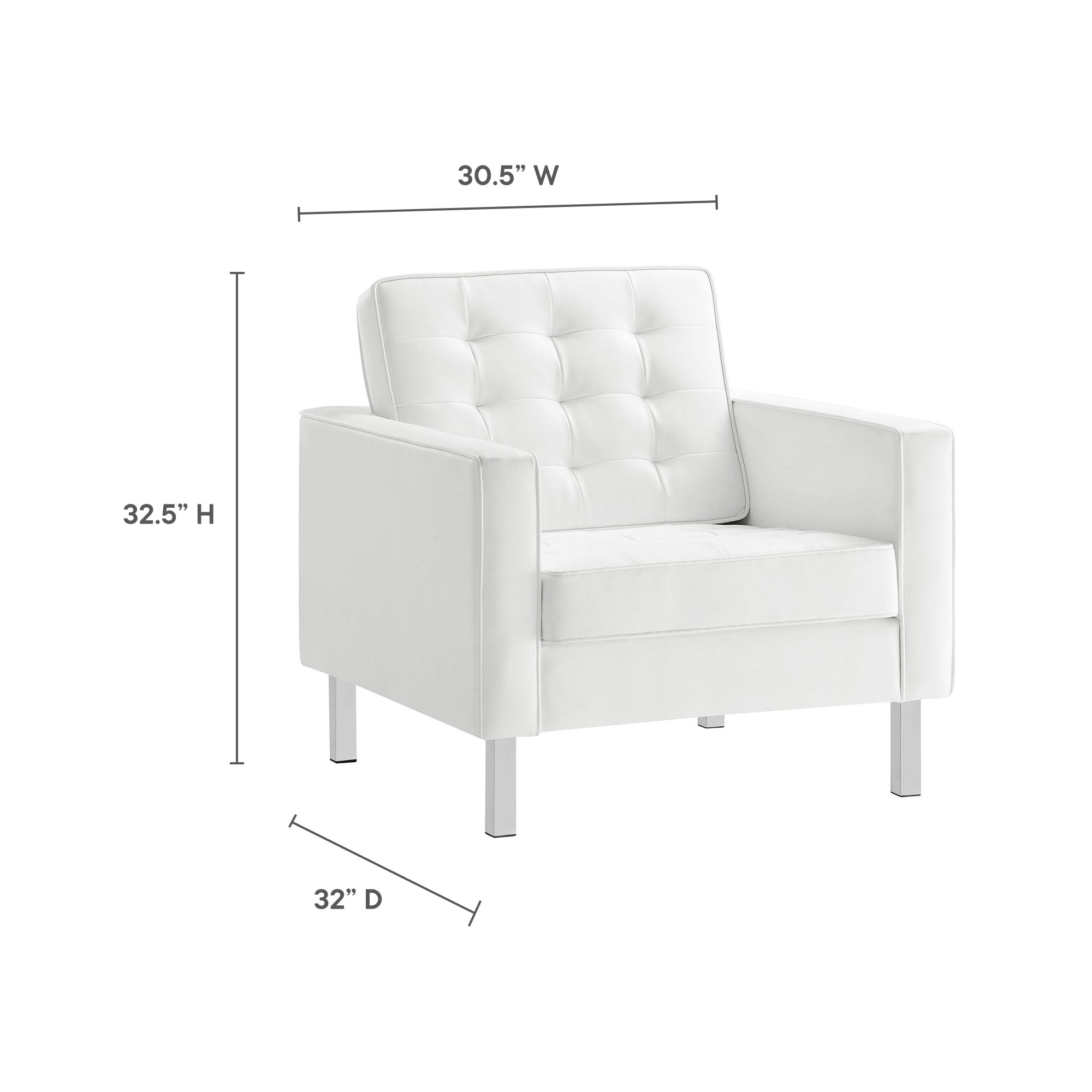 Loft Tufted Vegan Leather Armchair, Silver White