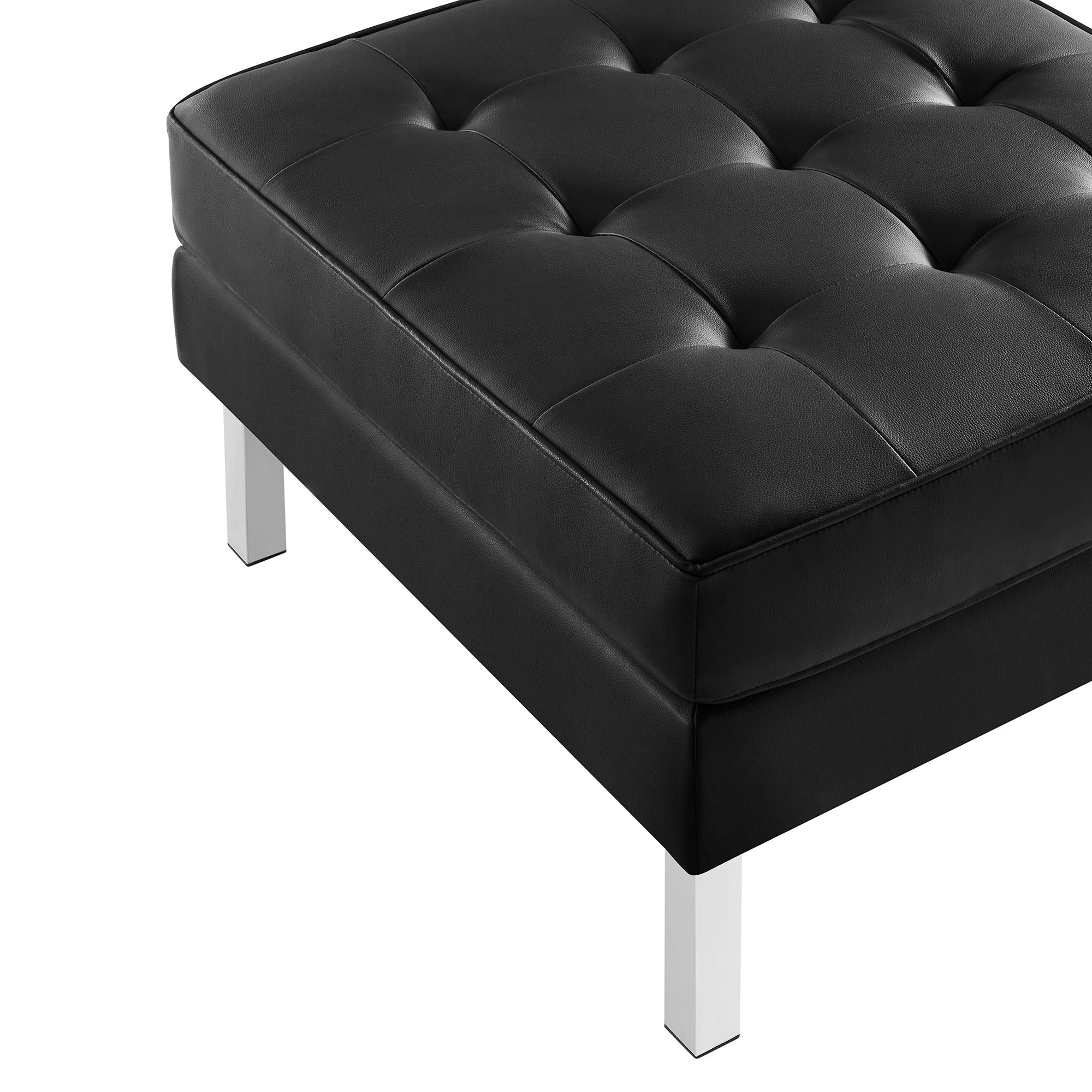 Loft Tufted Vegan Leather Ottoman, Silver Black