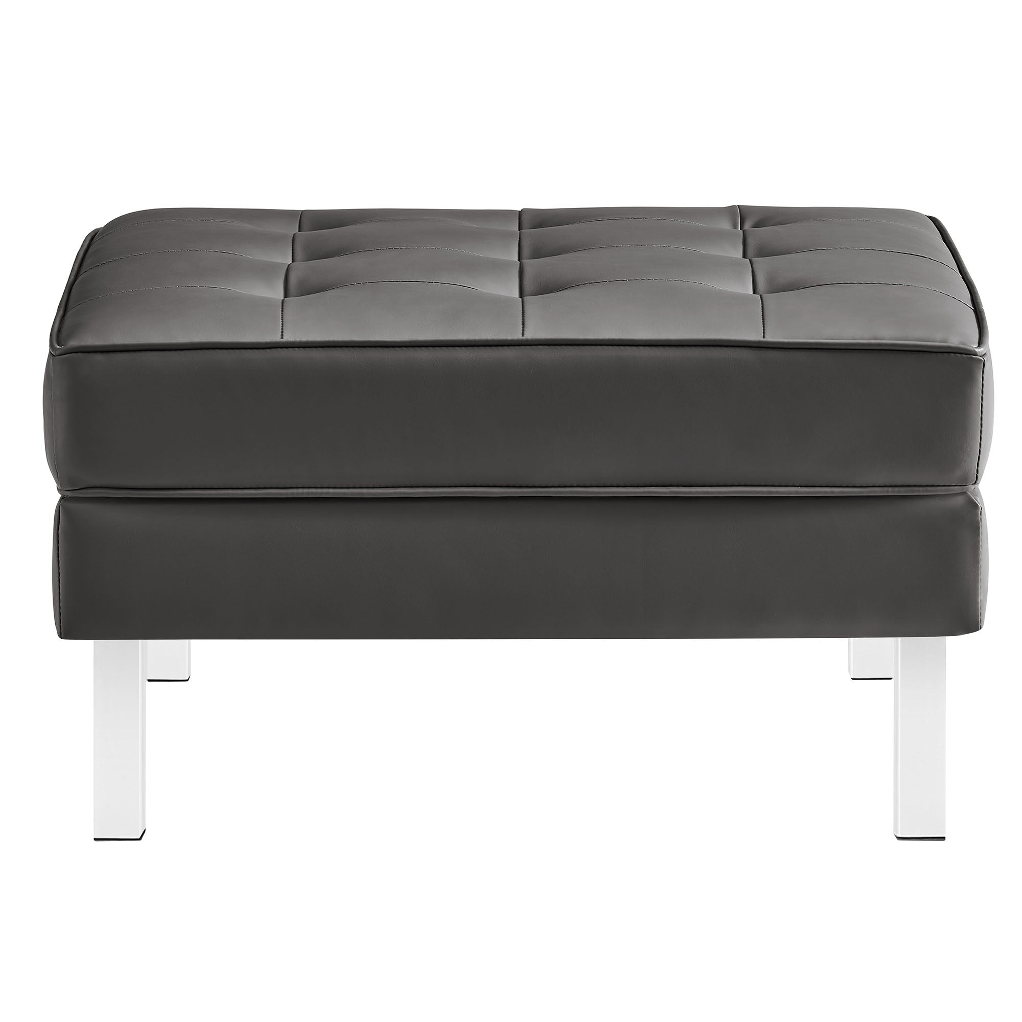 Loft Tufted Vegan Leather Ottoman, Silver Gray