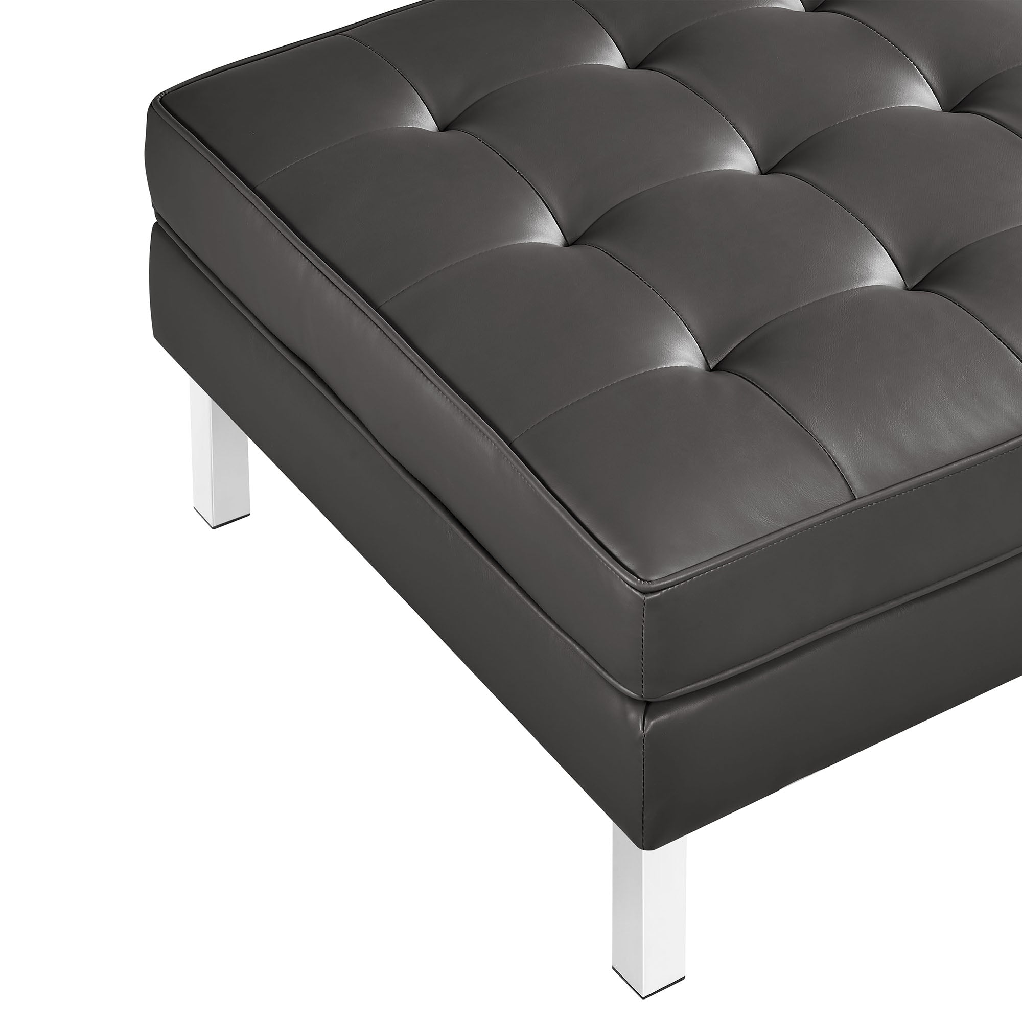 Loft Tufted Vegan Leather Sofa and Ottoman Set, Silver Gray