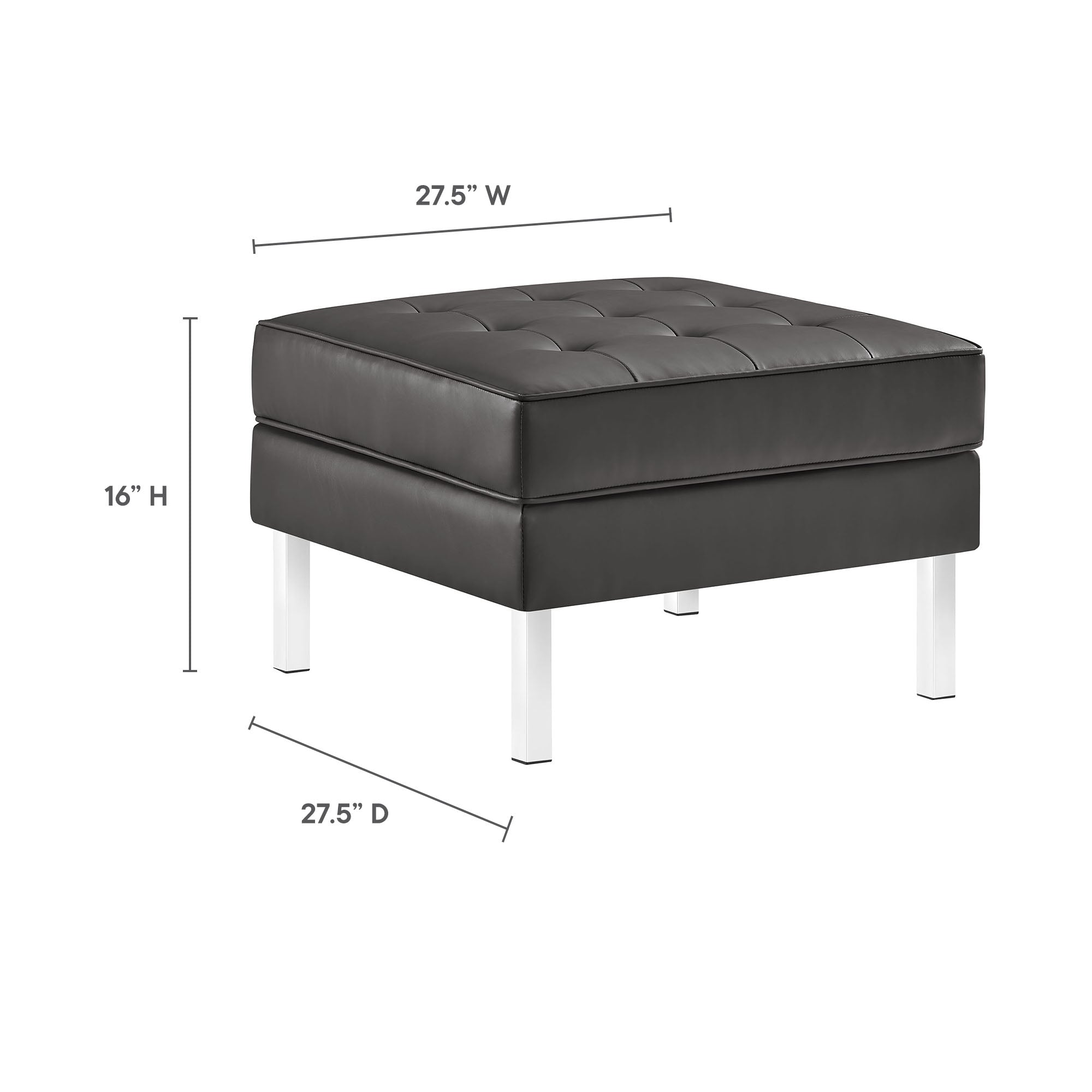 Loft Tufted Vegan Leather Sofa and Ottoman Set, Silver Gray