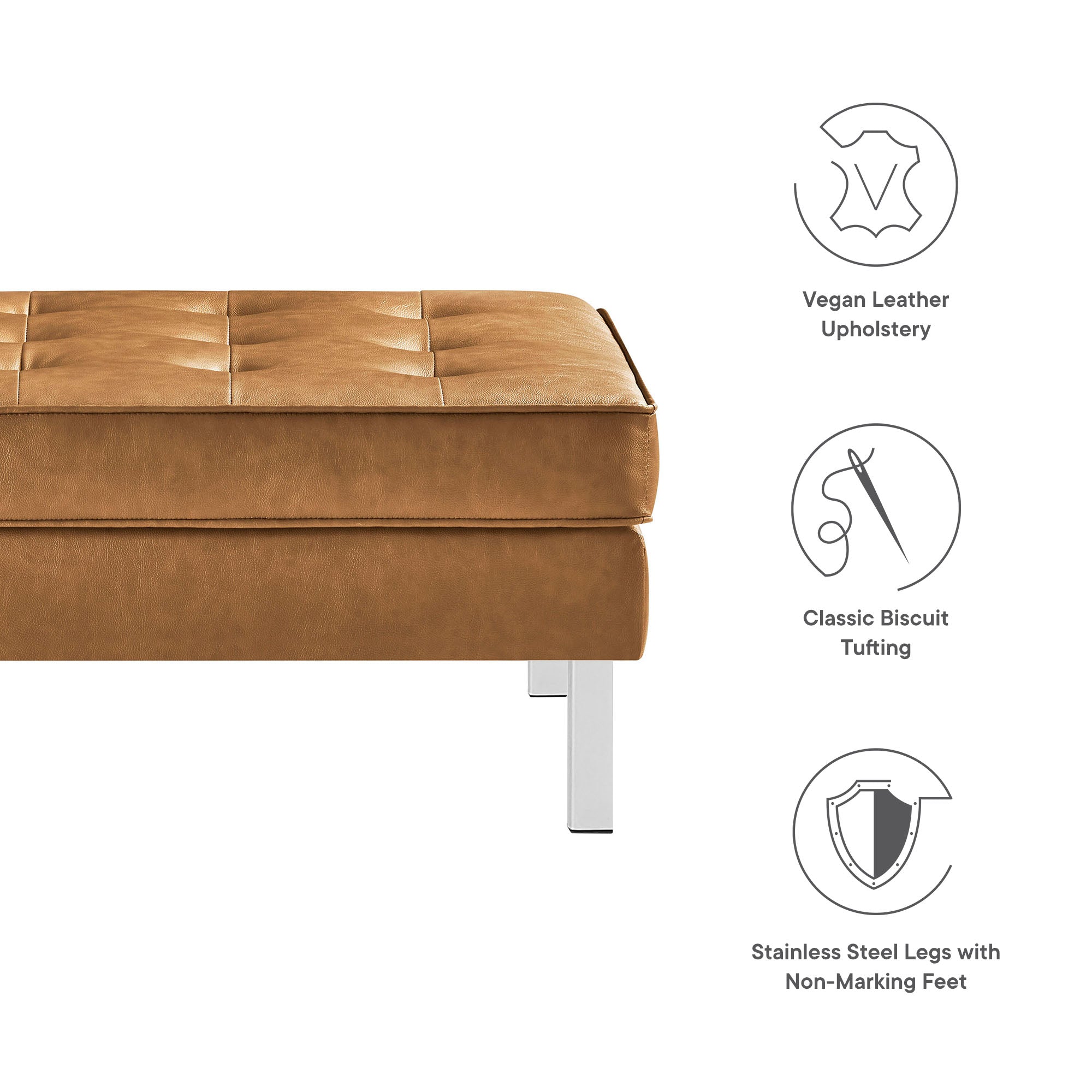 Loft Tufted Vegan Leather Ottoman, Silver Tan