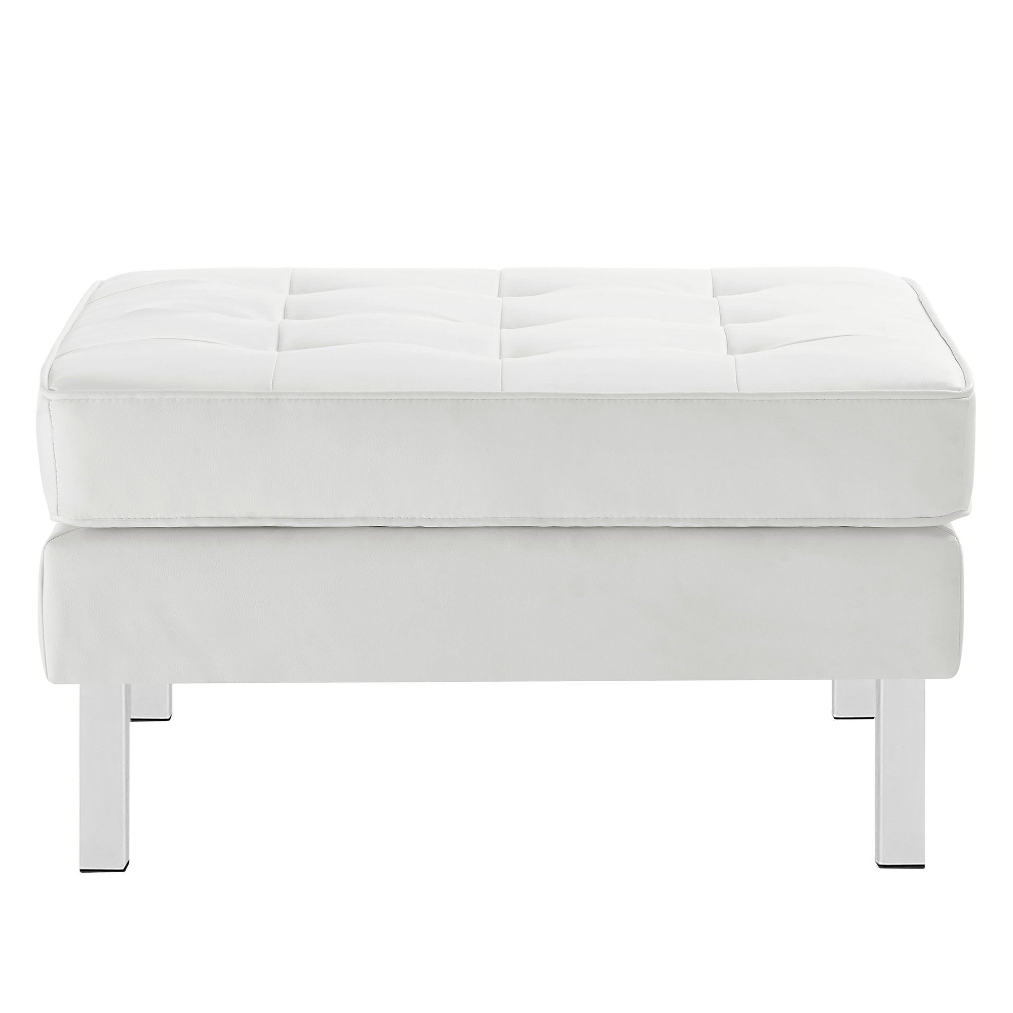 Loft Tufted Vegan Leather Ottoman, Silver White