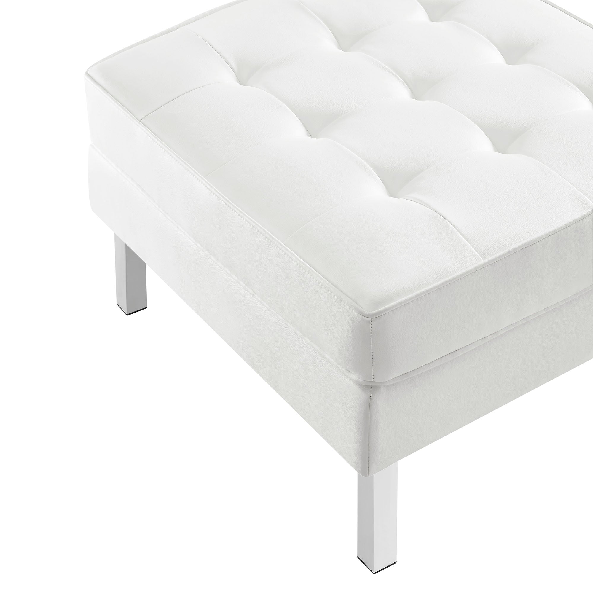 Loft Tufted Vegan Leather Ottoman, Silver White