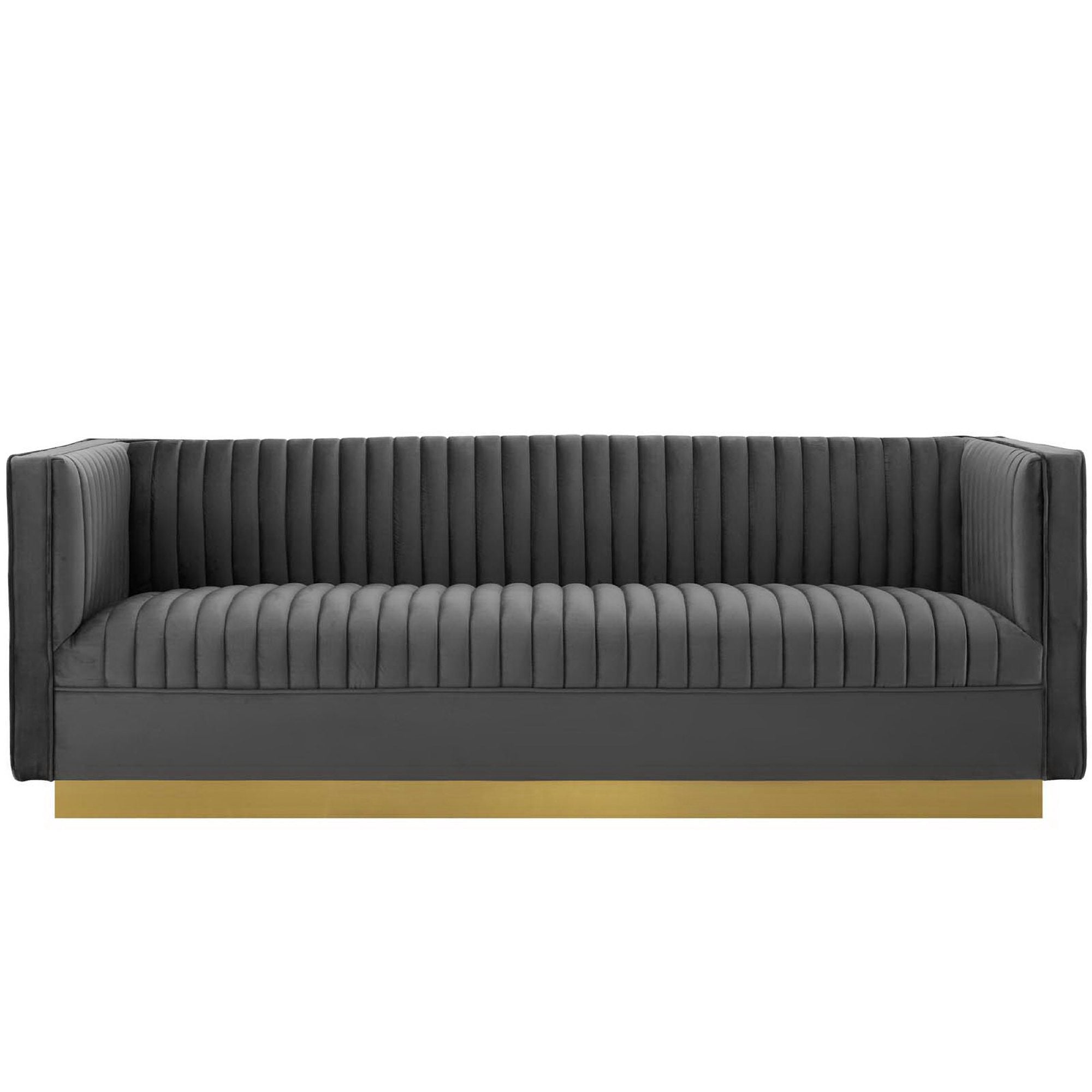 Sanguine Vertical Channel Tufted Performance Velvet Sofa, Gray