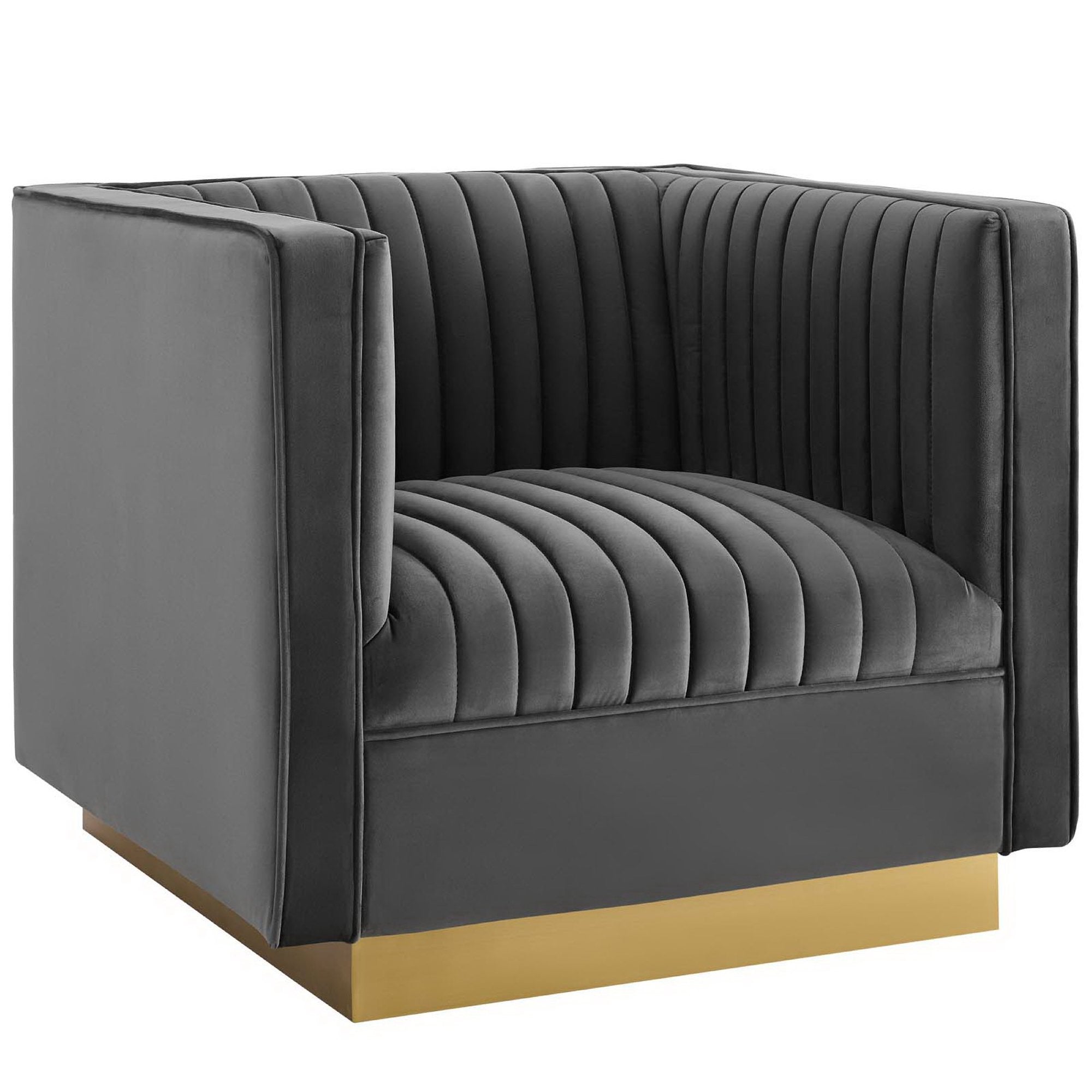 Sanguine Vertical Channel Tufted Accent Performance Velvet Armchair, Gray
