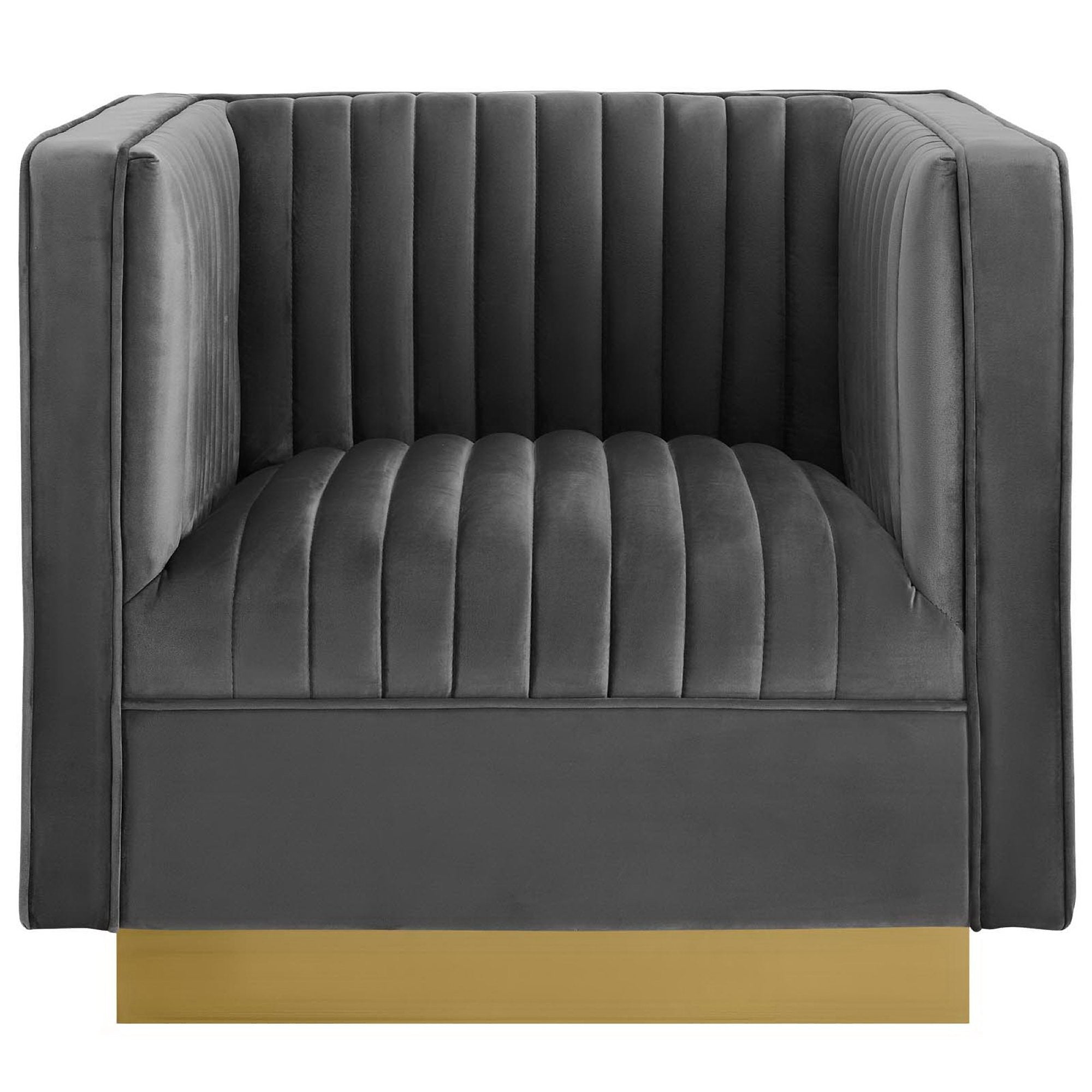 Sanguine Vertical Channel Tufted Accent Performance Velvet Armchair, Gray