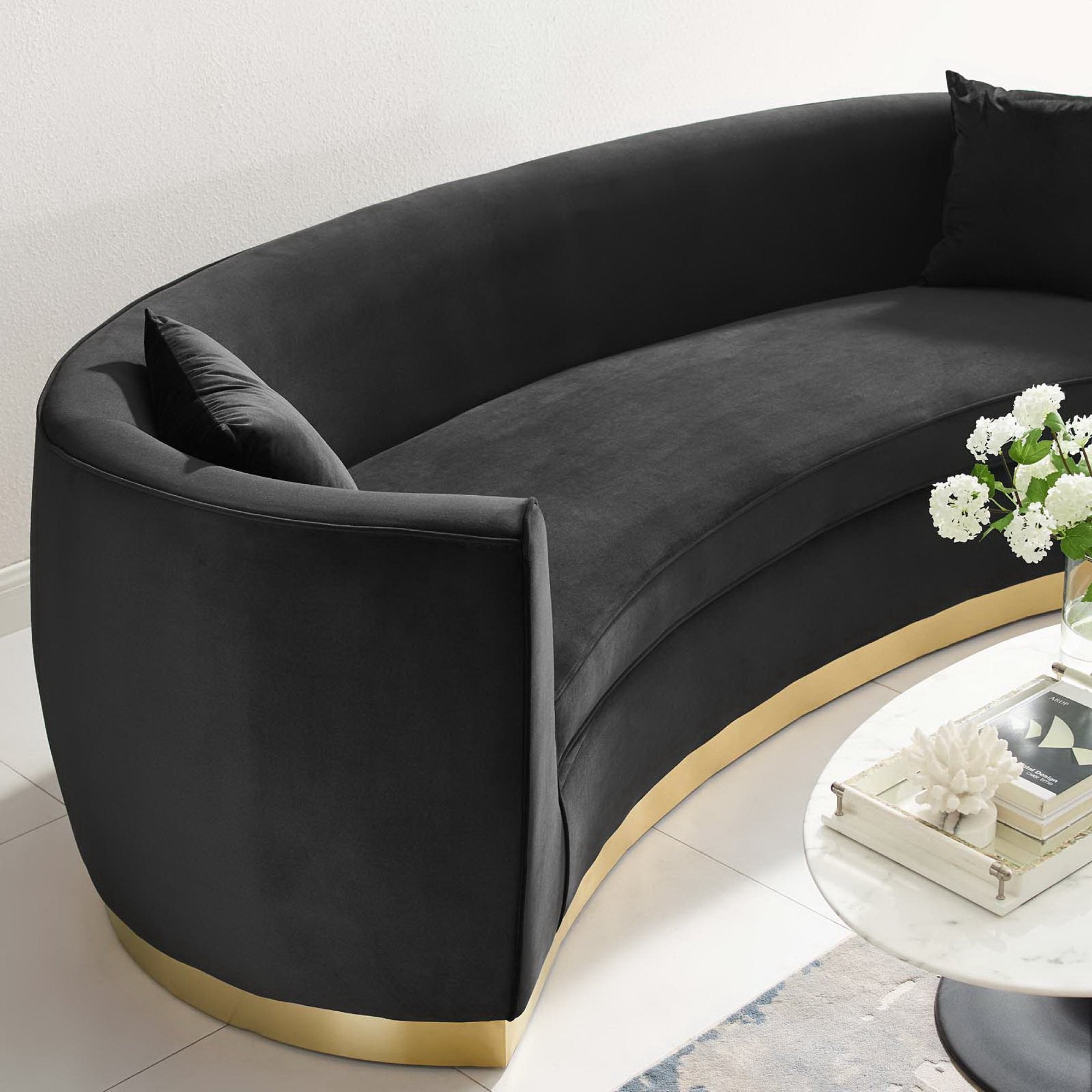 Resolute Curved Performance Velvet Sofa, Black
