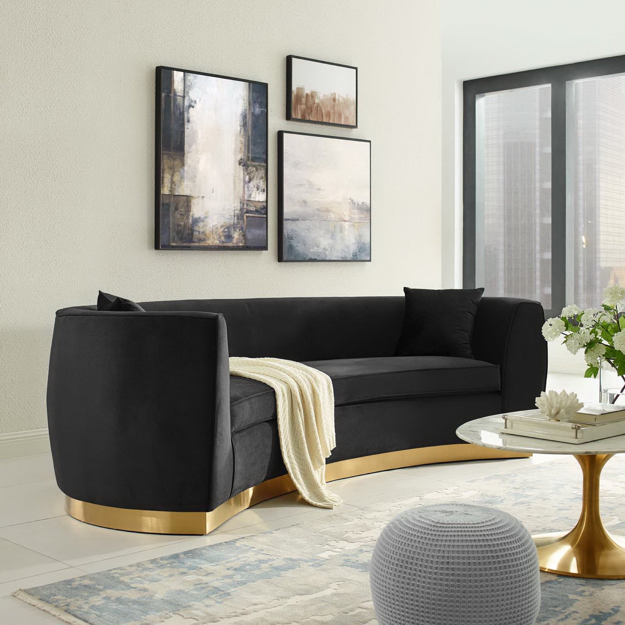 Resolute Curved Performance Velvet Sofa, Black