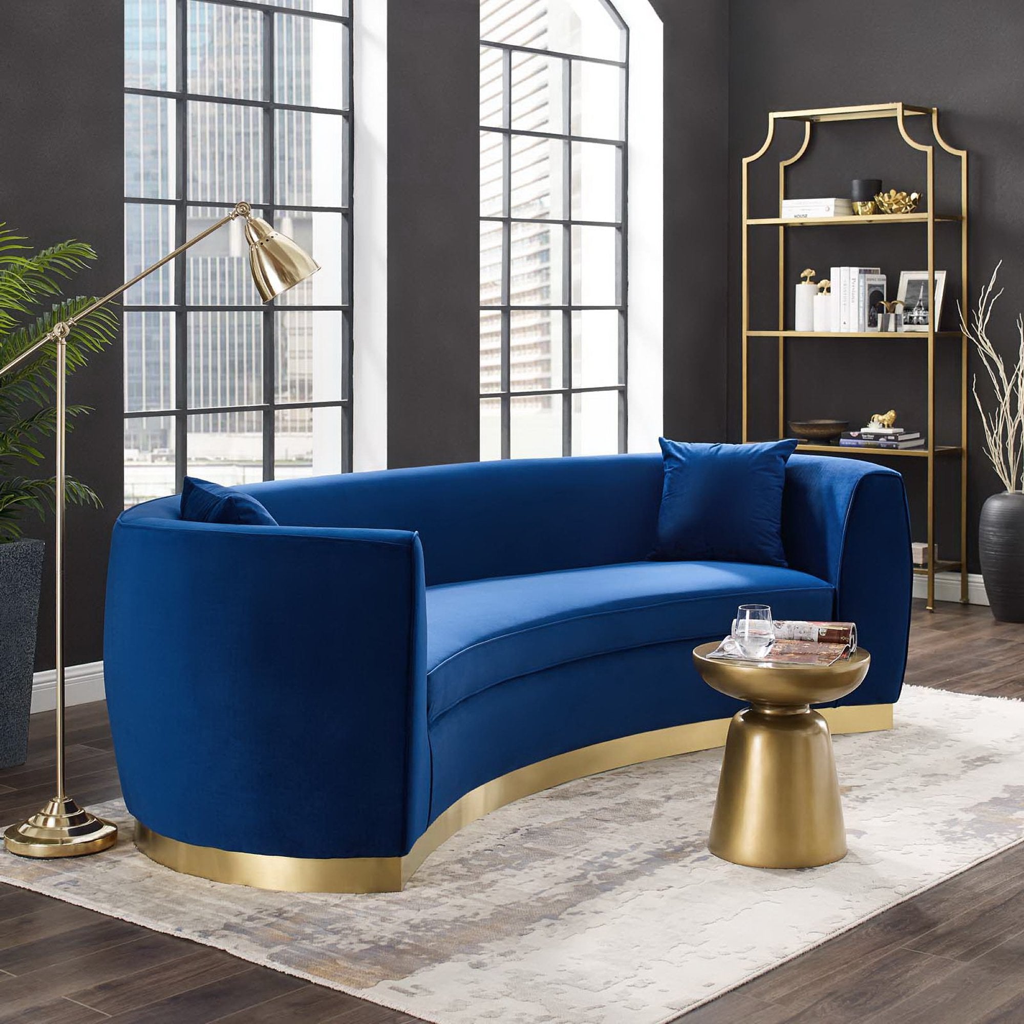 Resolute Curved Performance Velvet Sofa, Navy