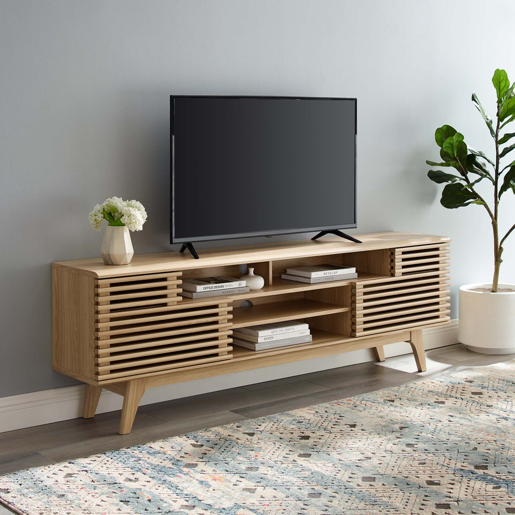 Render 71" Media Console TV Stand, Oak