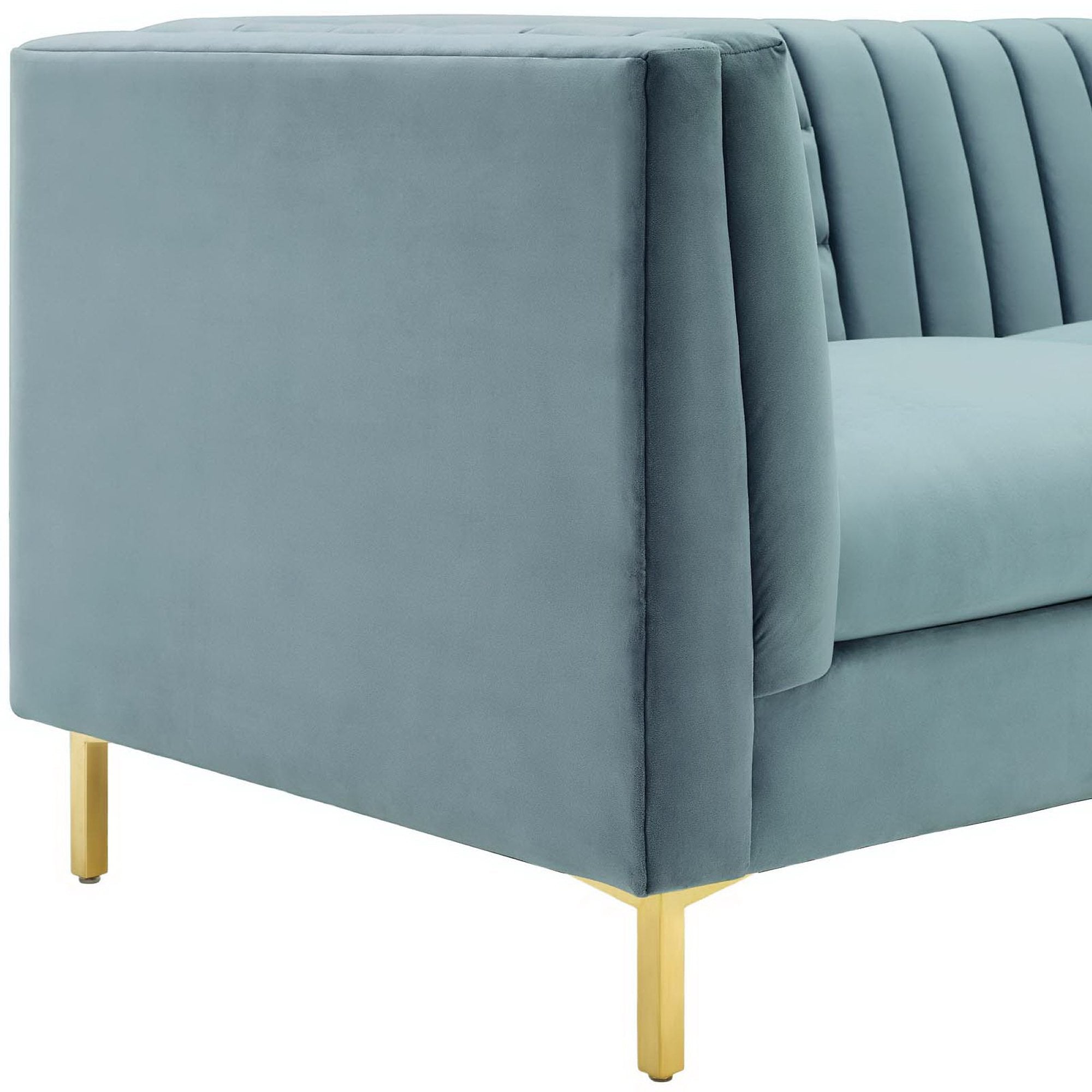 Ingenuity Channel Tufted Performance Velvet Sofa, Light Blue