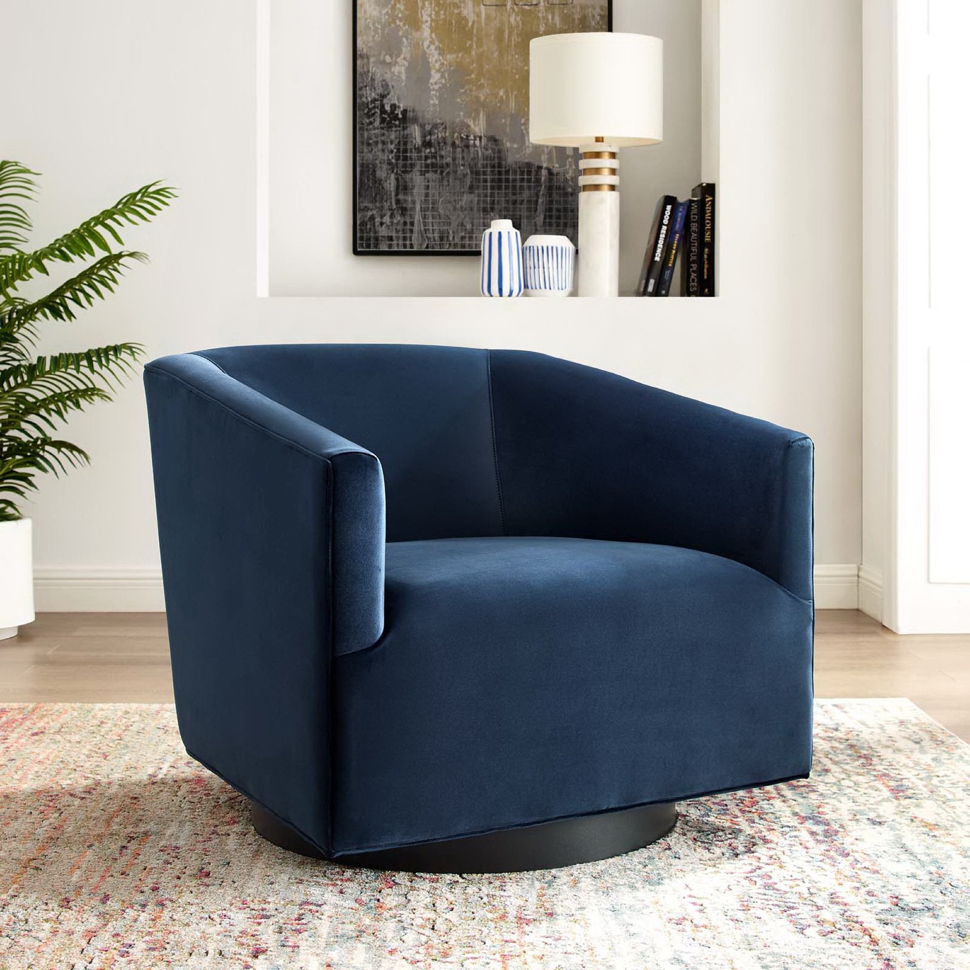 Twist Accent Lounge Performance Velvet Swivel Chair, Midnight Blue
