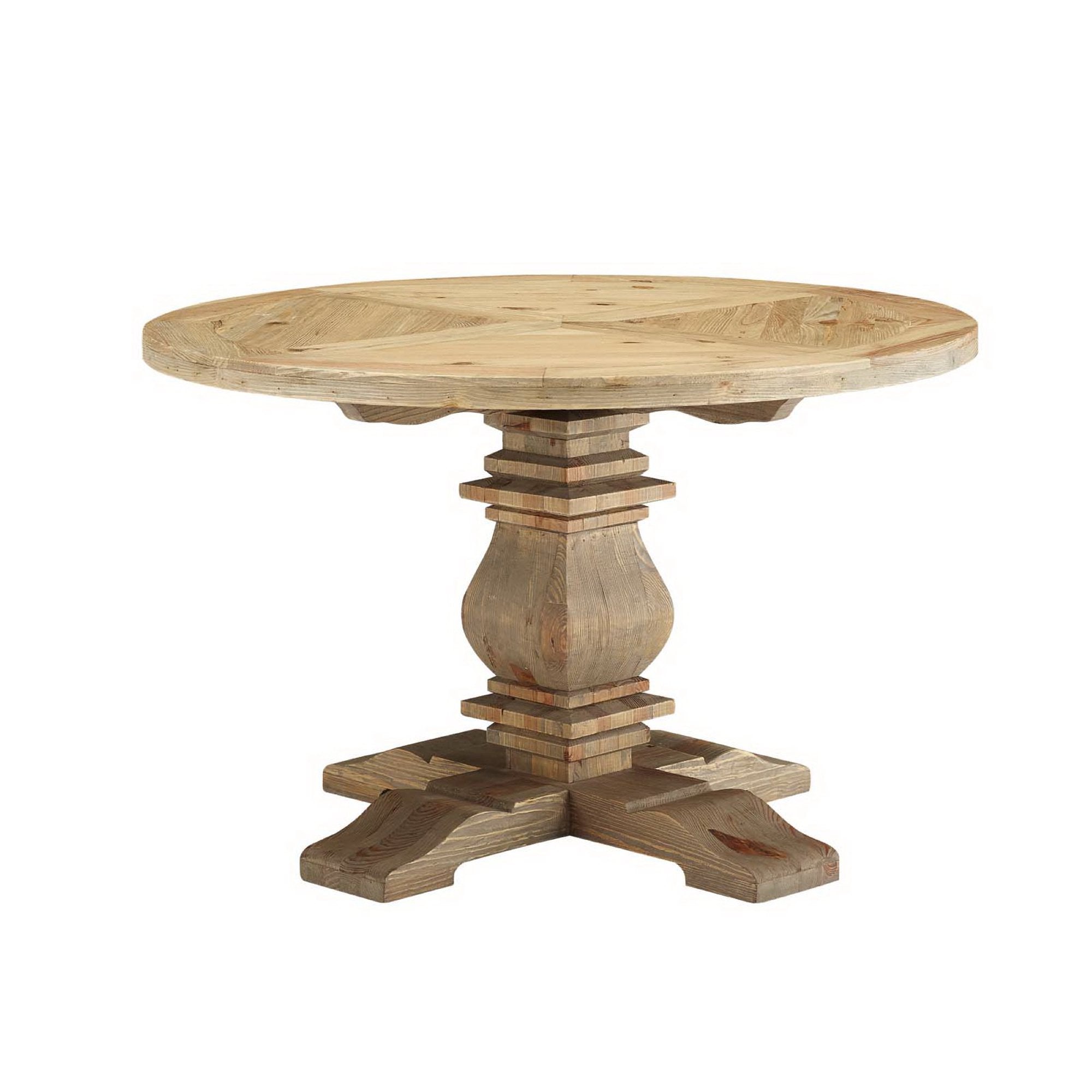 Column 47" Round Pine Wood Dining Table, Brown