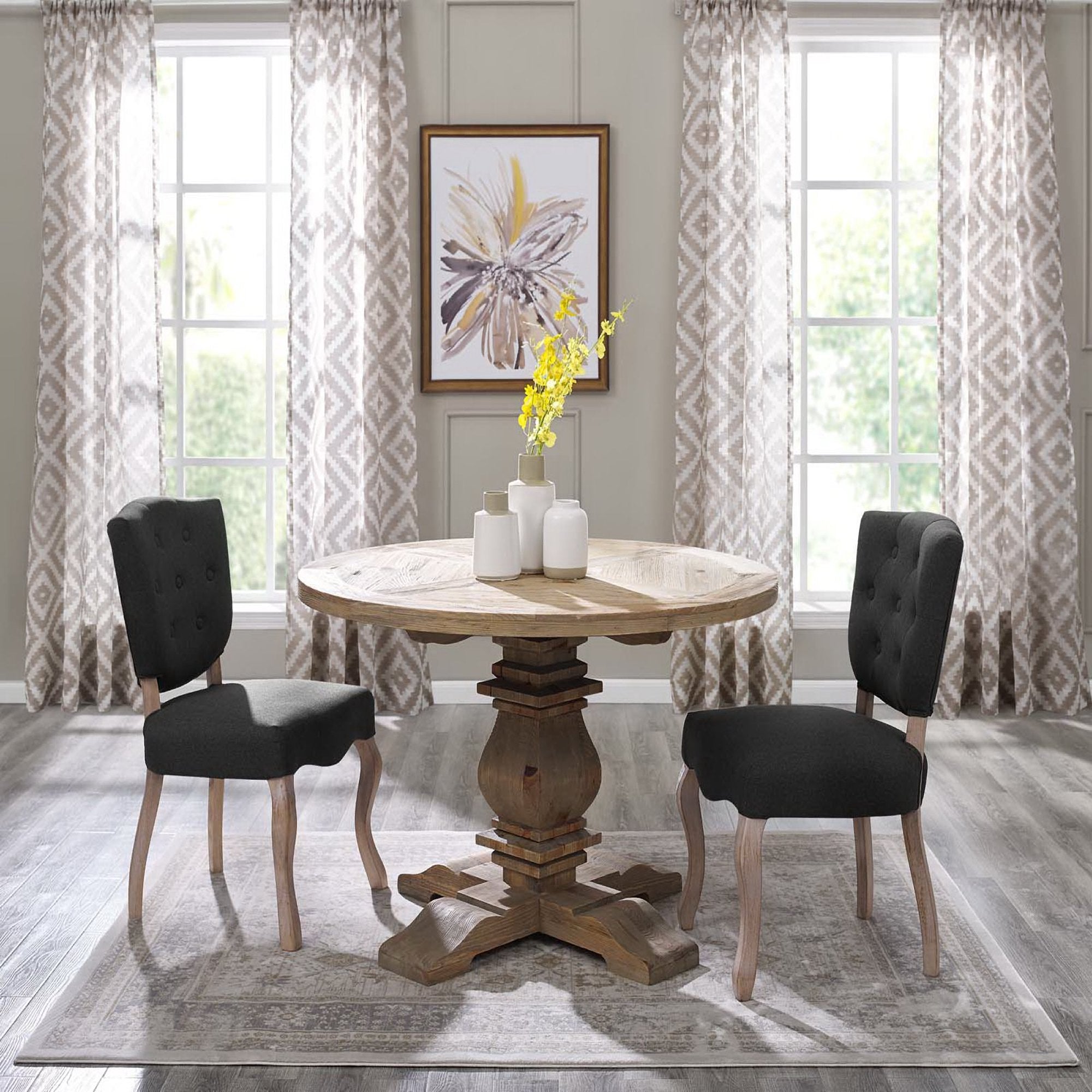 Column 47" Round Pine Wood Dining Table, Brown