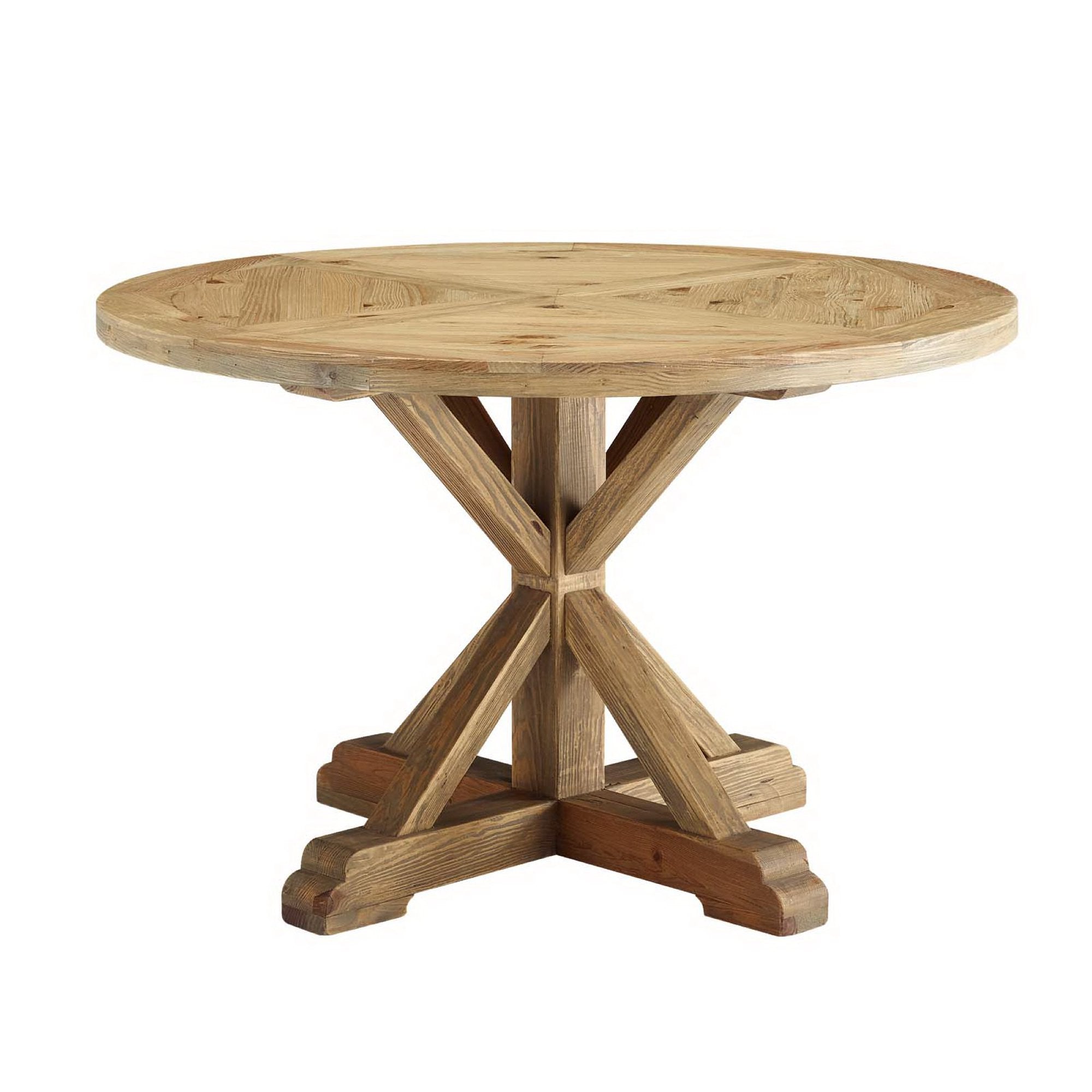 Stitch 47" Round Pine Wood Dining Table, Brown