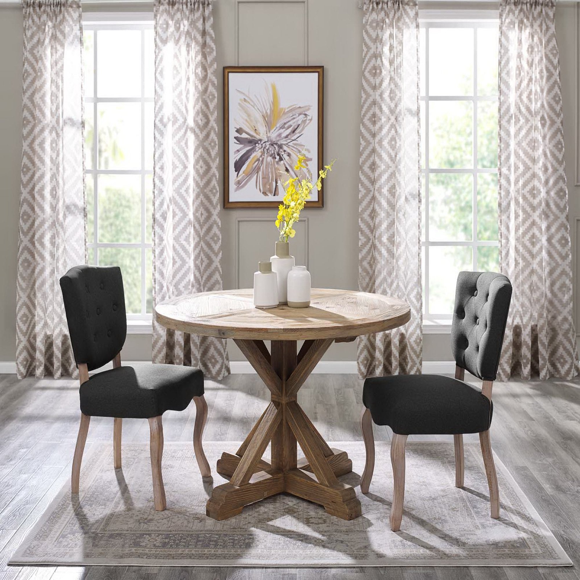 Stitch 47" Round Pine Wood Dining Table, Brown