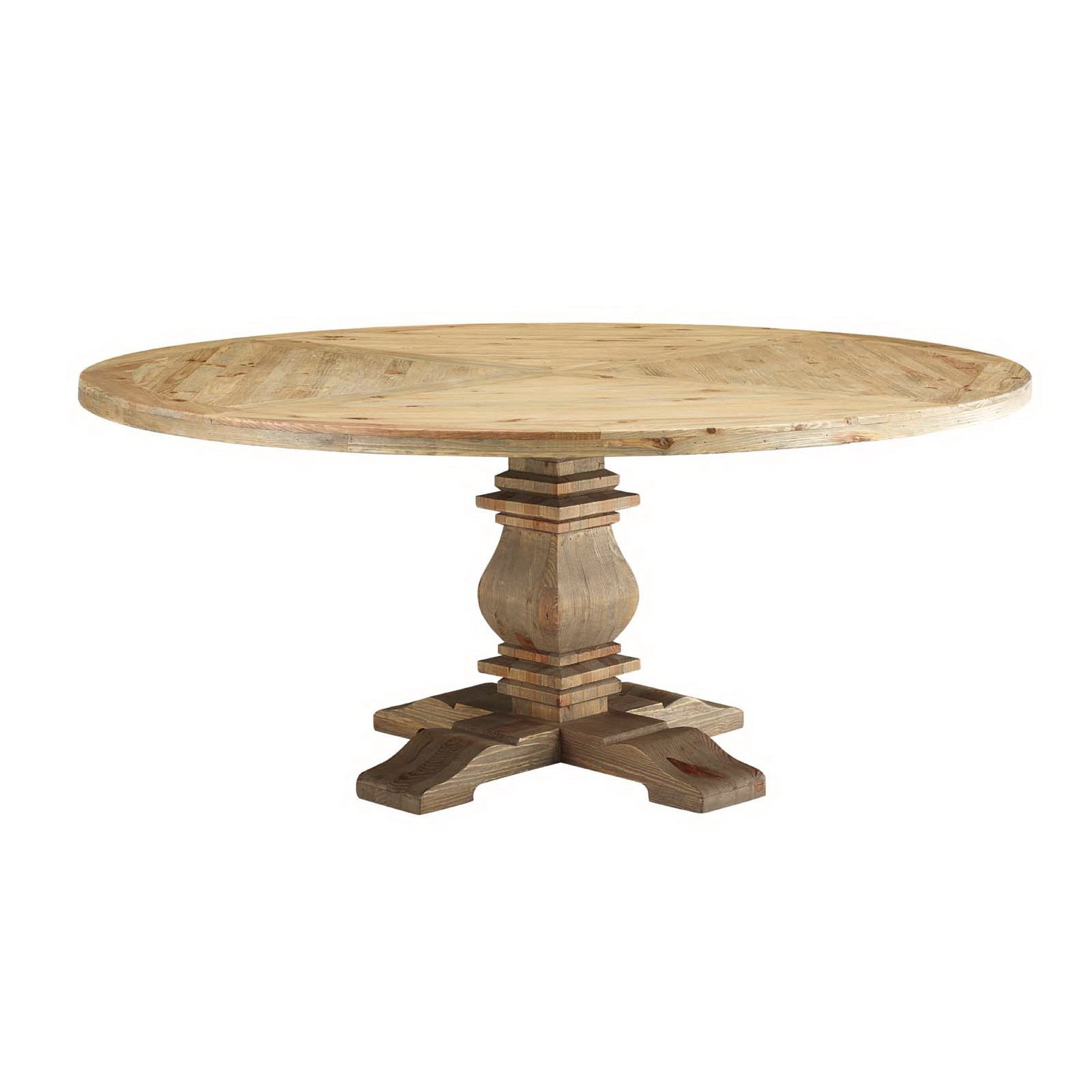 Column 71" Round Pine Wood Dining Table, Brown