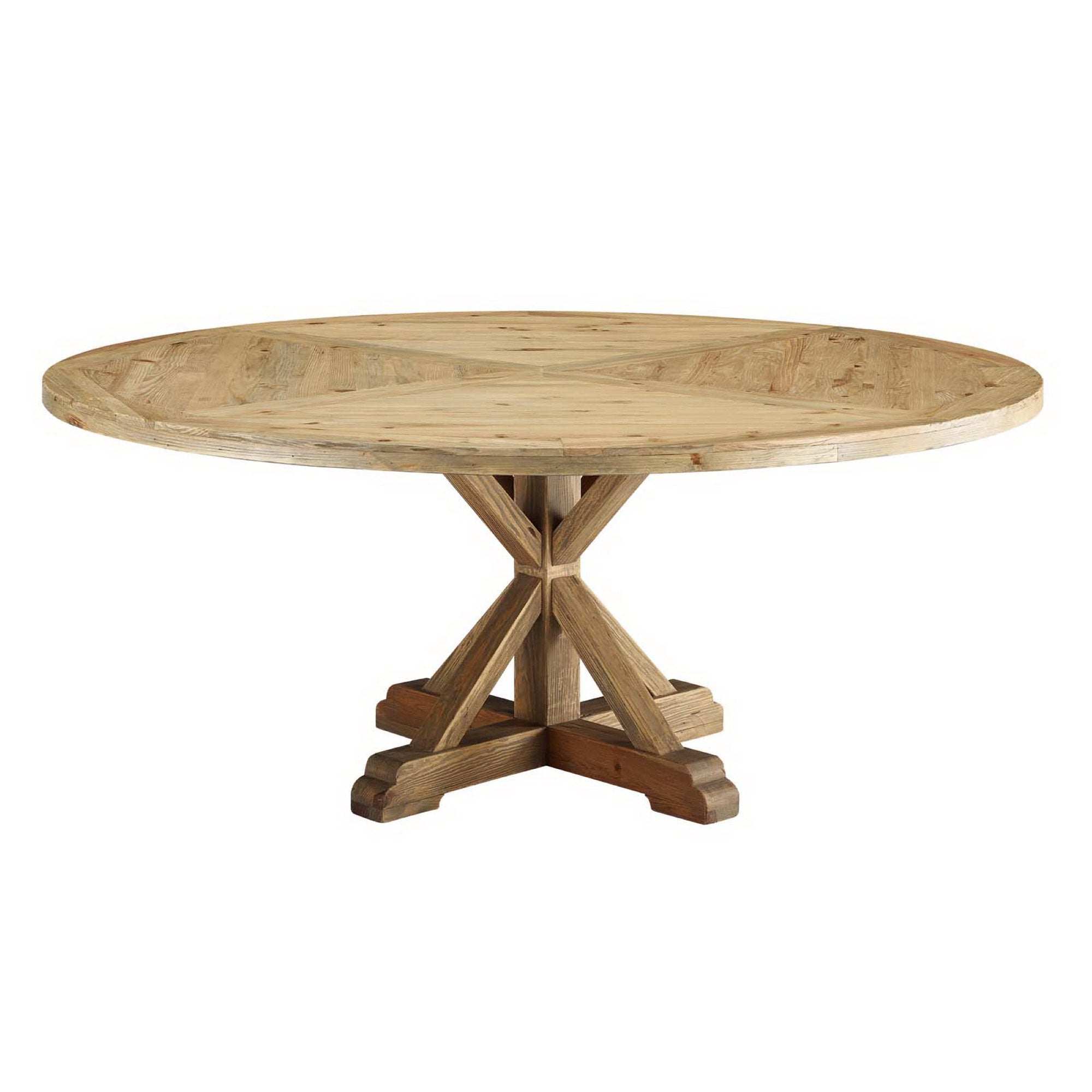 Stitch 71" Round Pine Wood Dining Table, Brown