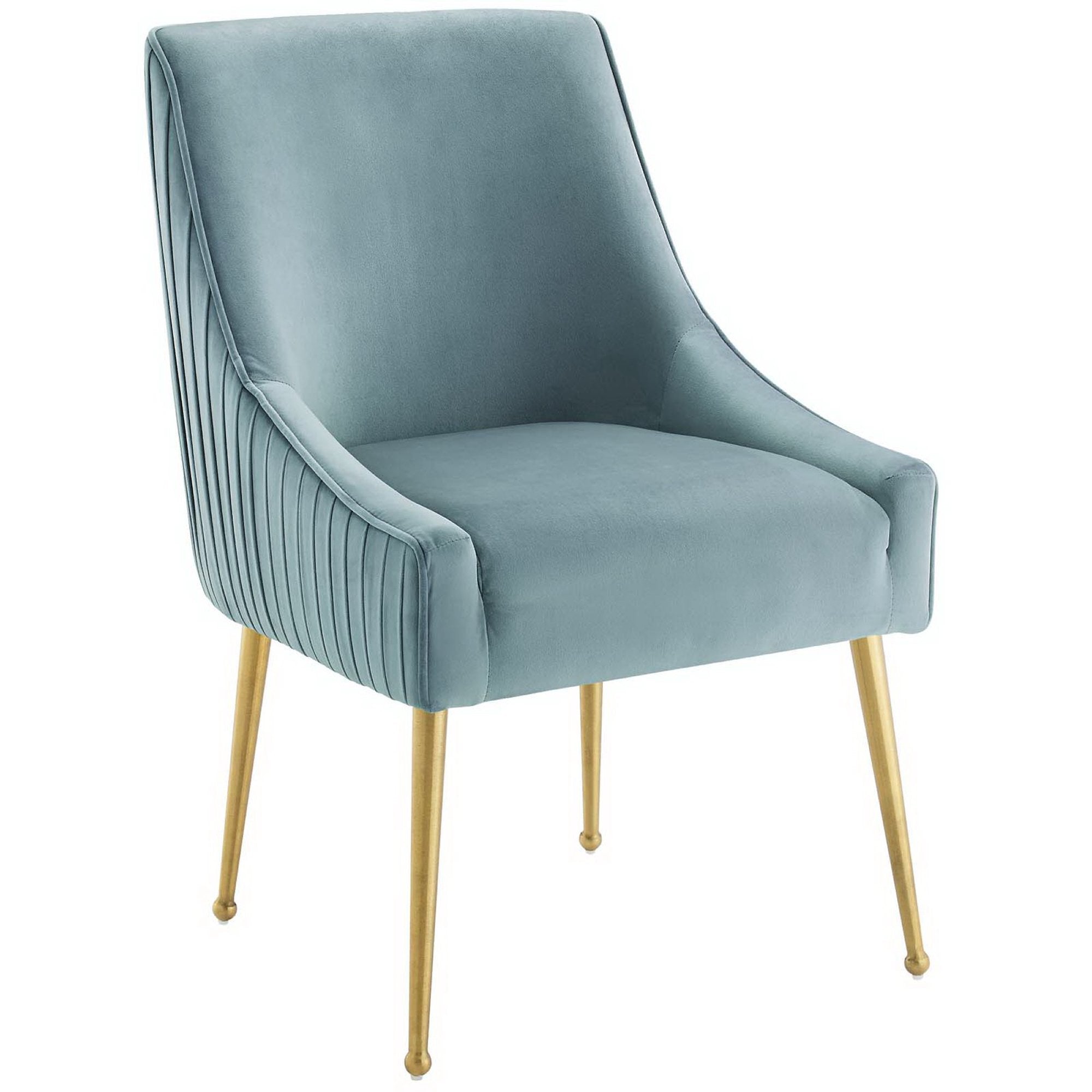 Discern Pleated Back Upholstered Performance Velvet Dining Chair, Light Blue