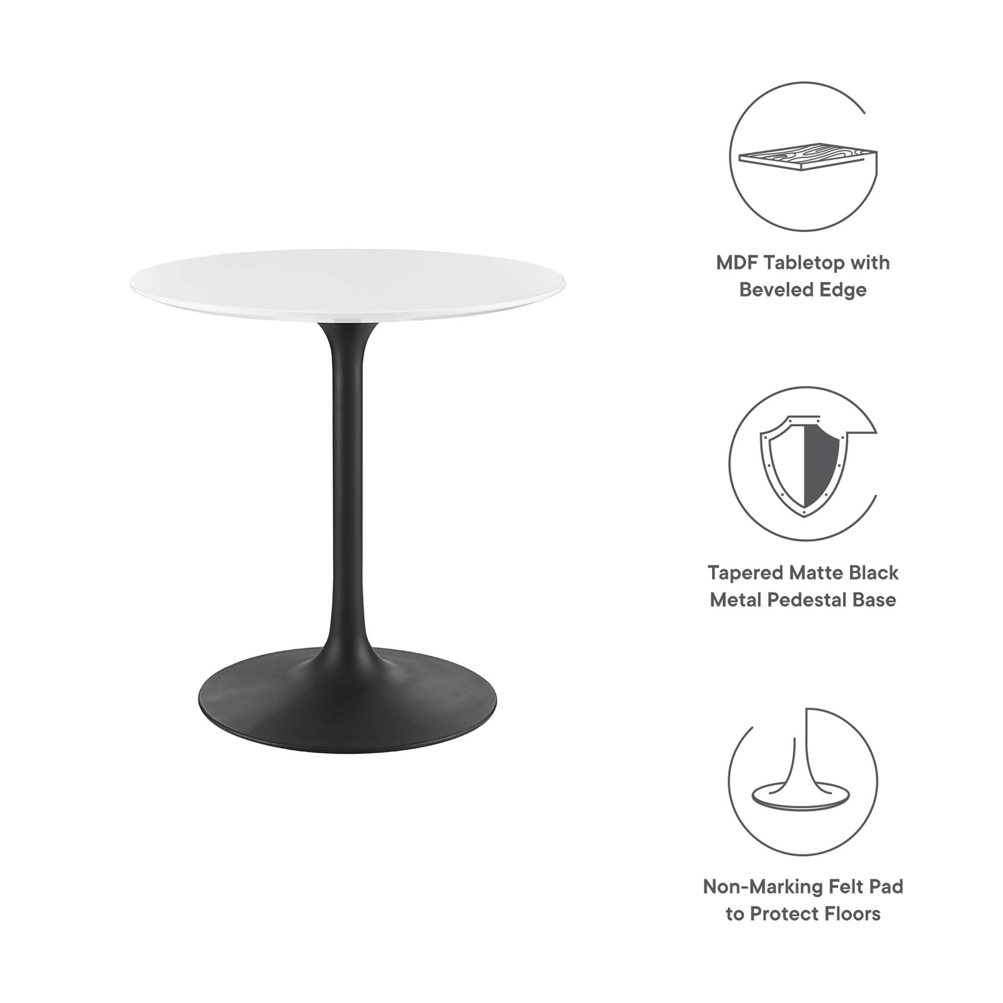 Lippa 28" Round Wood Dining Table, Black White