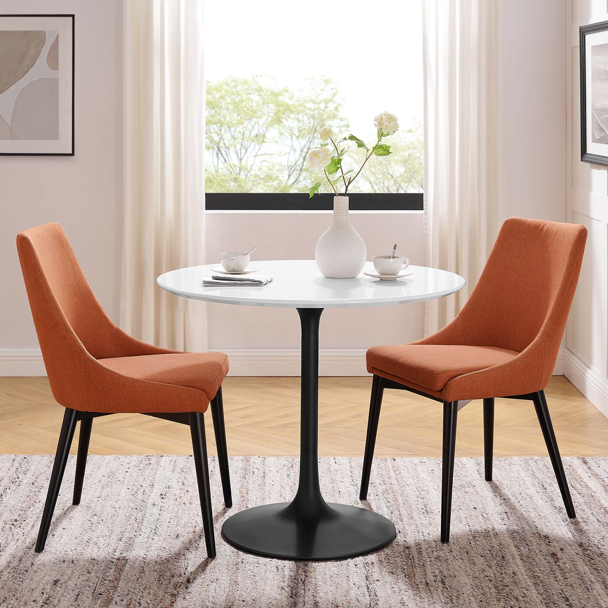 Lippa 36" Round Wood Dining Table, Black White