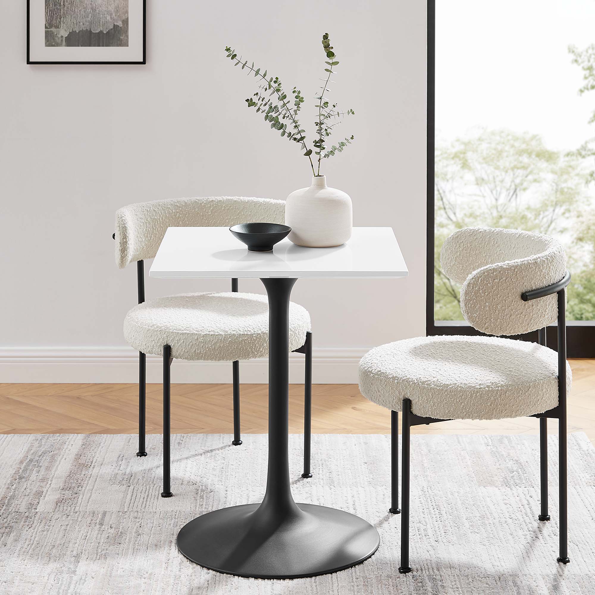 Lippa 24" Square Wood Dining Table, Black White