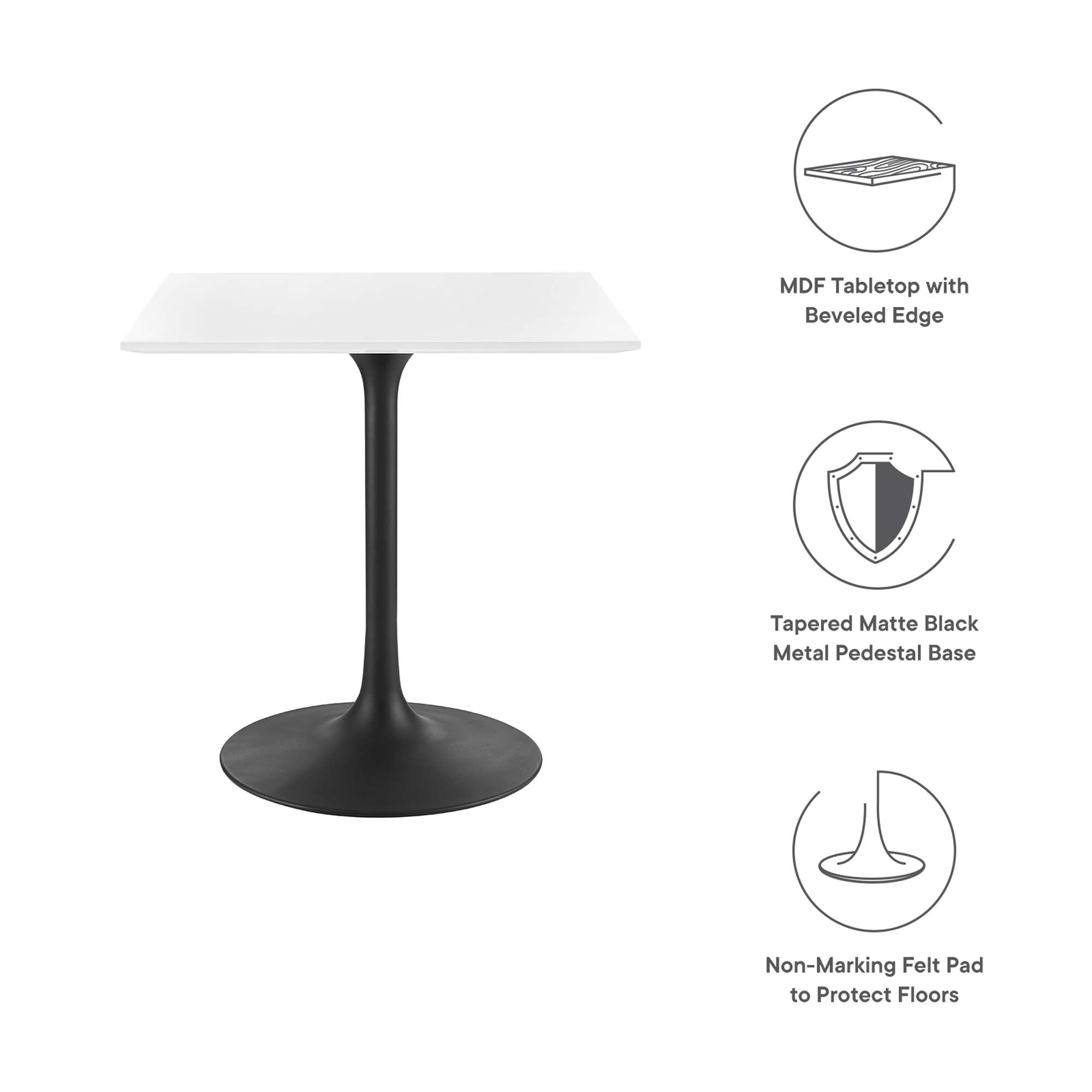 Lippa 28" Square Wood Dining Table, Black White