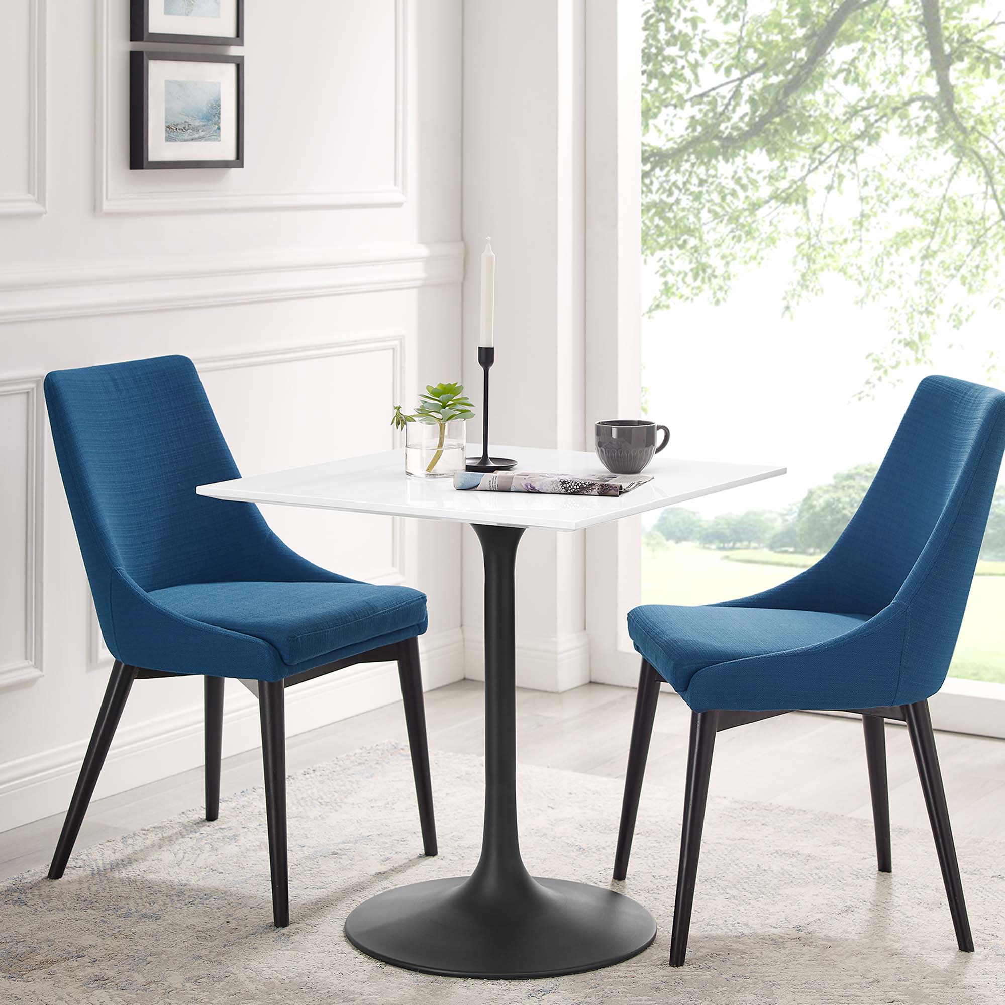 Lippa 28" Square Wood Dining Table, Black White