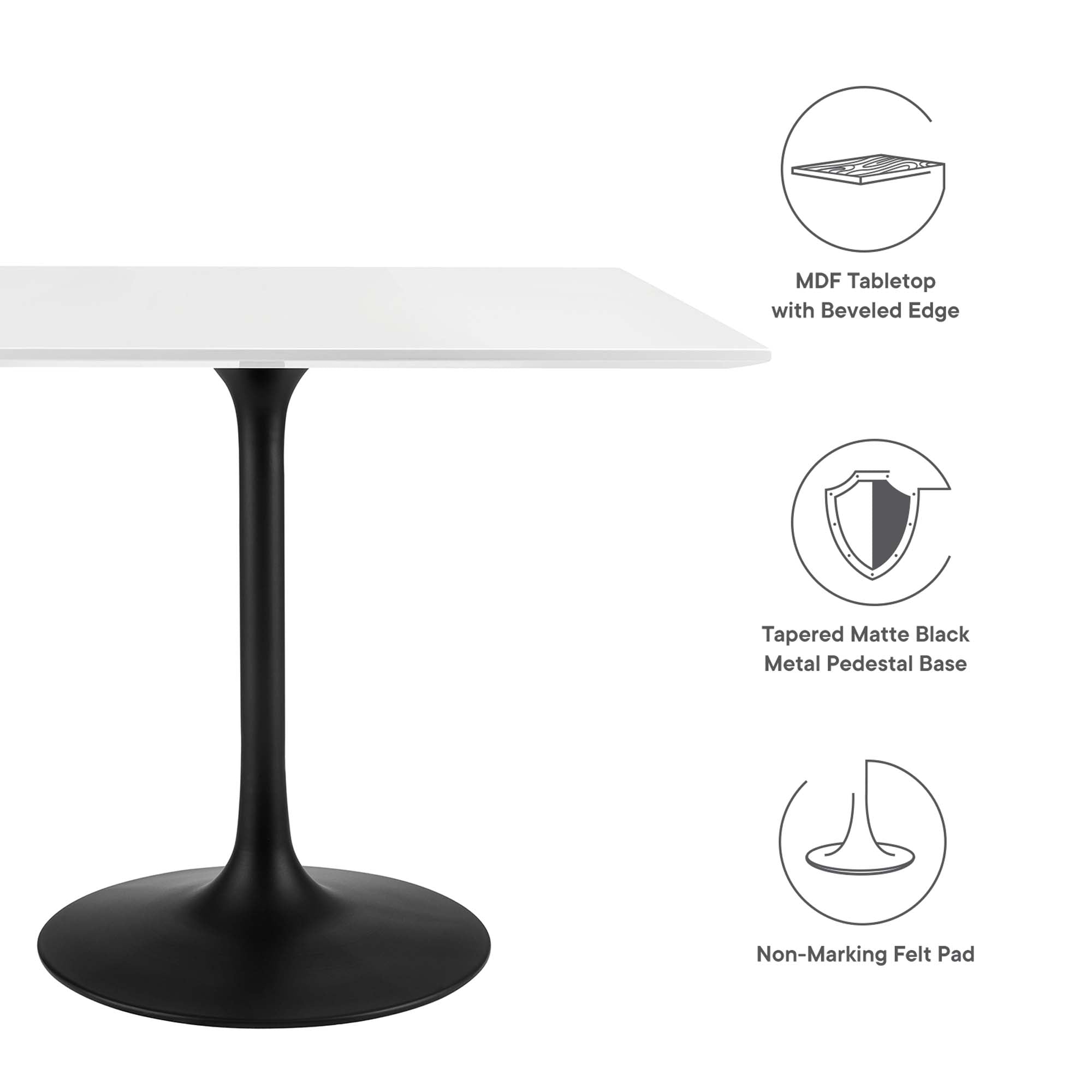 Lippa 36" Square Wood Dining Table, Black White