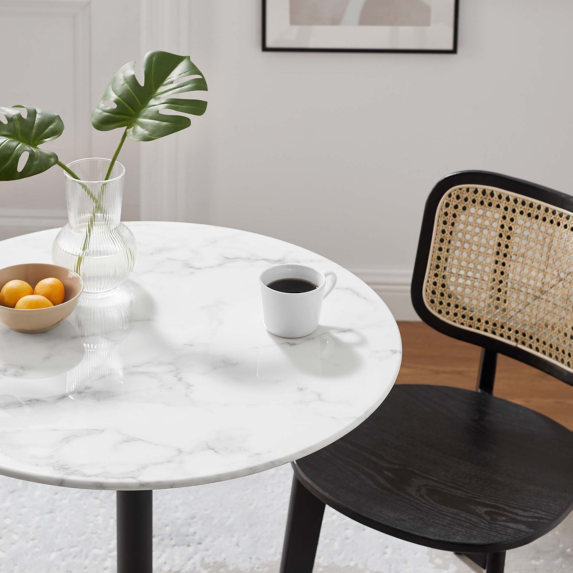 Lippa 28" Round Faux Marble Dining Table, Black White