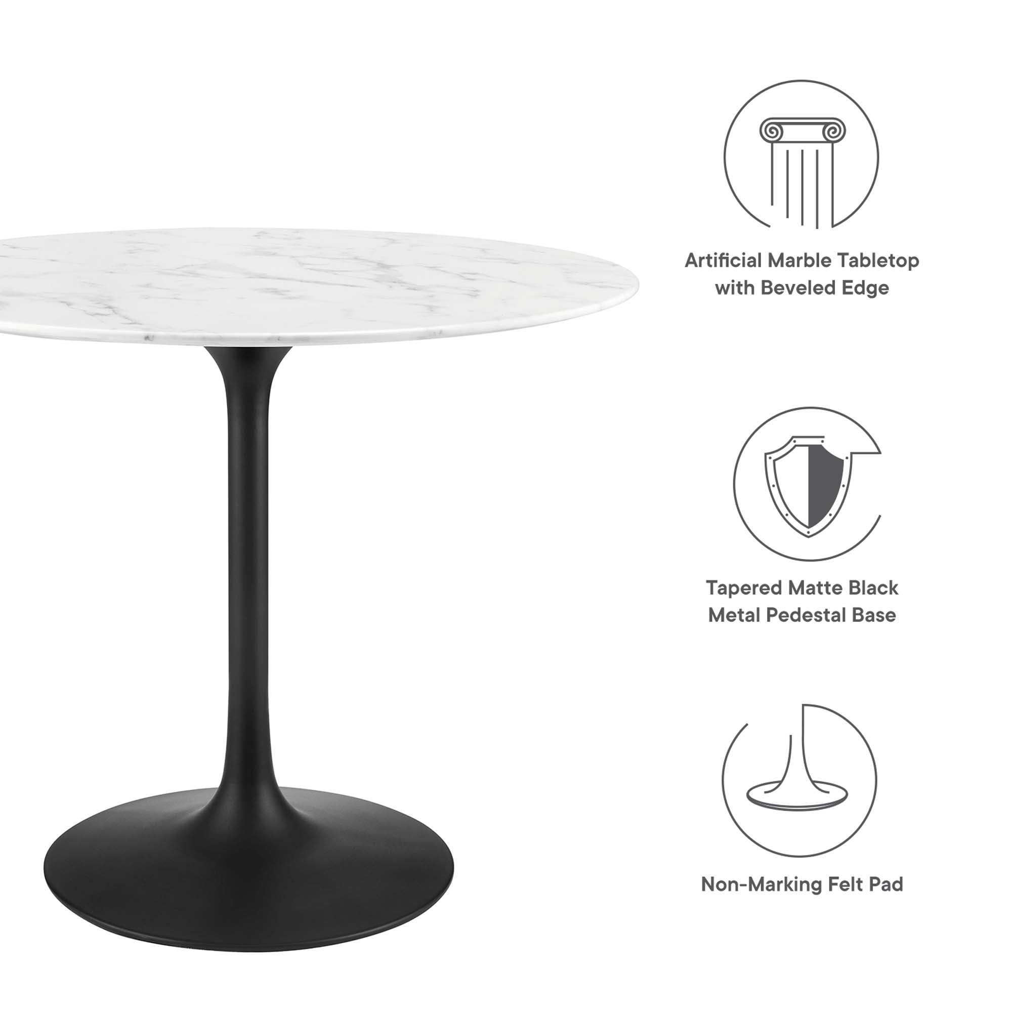 Lippa 36" Round Faux Marble Dining Table, Black White